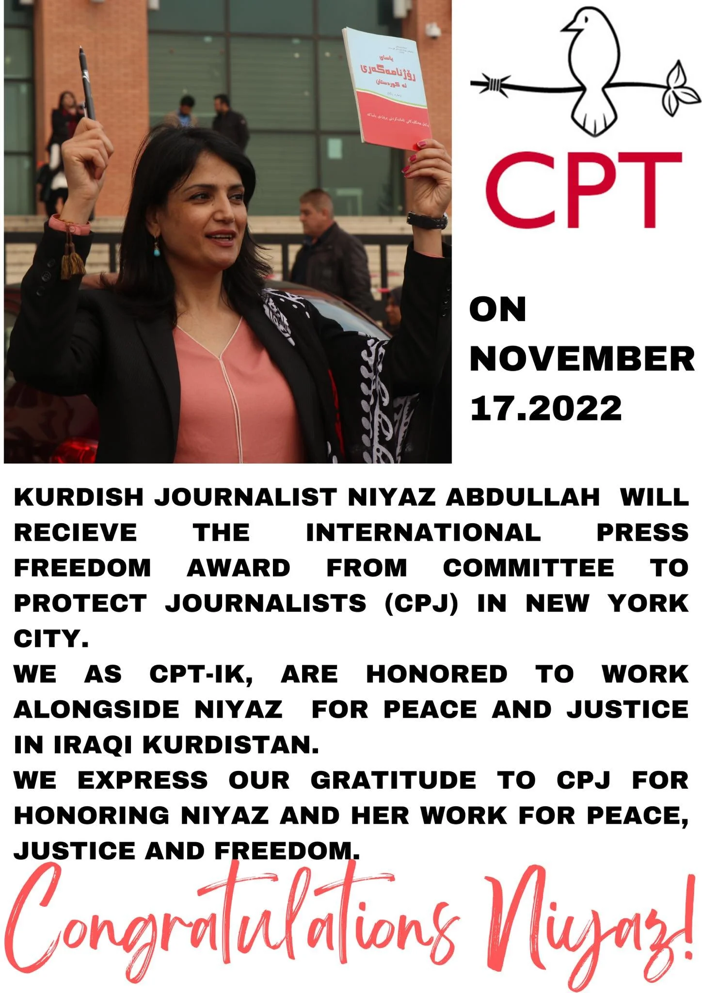 Niyaz Abdulla to recieve the International Journalism Award
