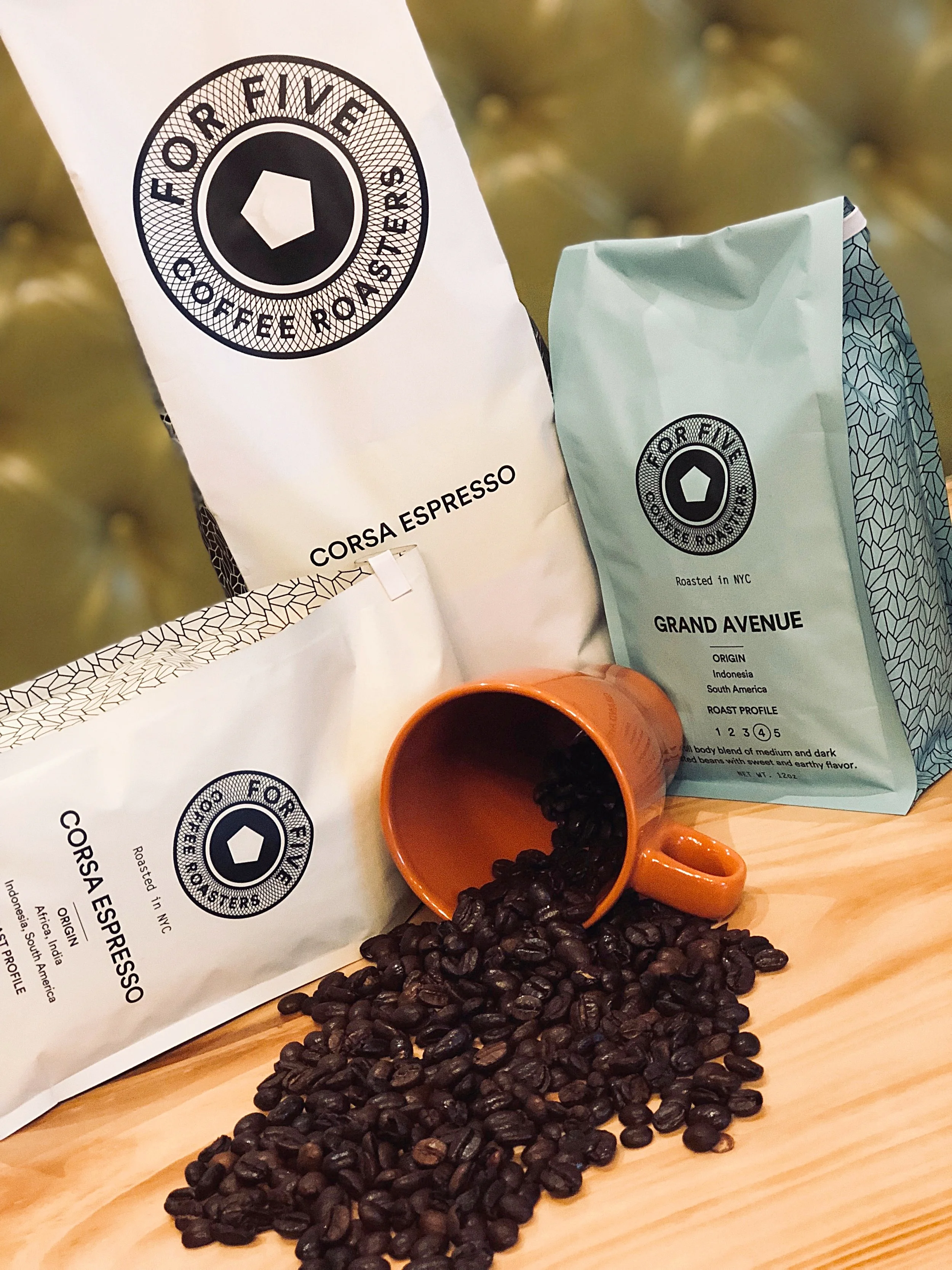 The For Five Grand Avenue (Origin: Indonesia & South America) and Corsa Espresso (Origin: Africa, India, Indonesia & South America) looking lovely. See more on the menu !
