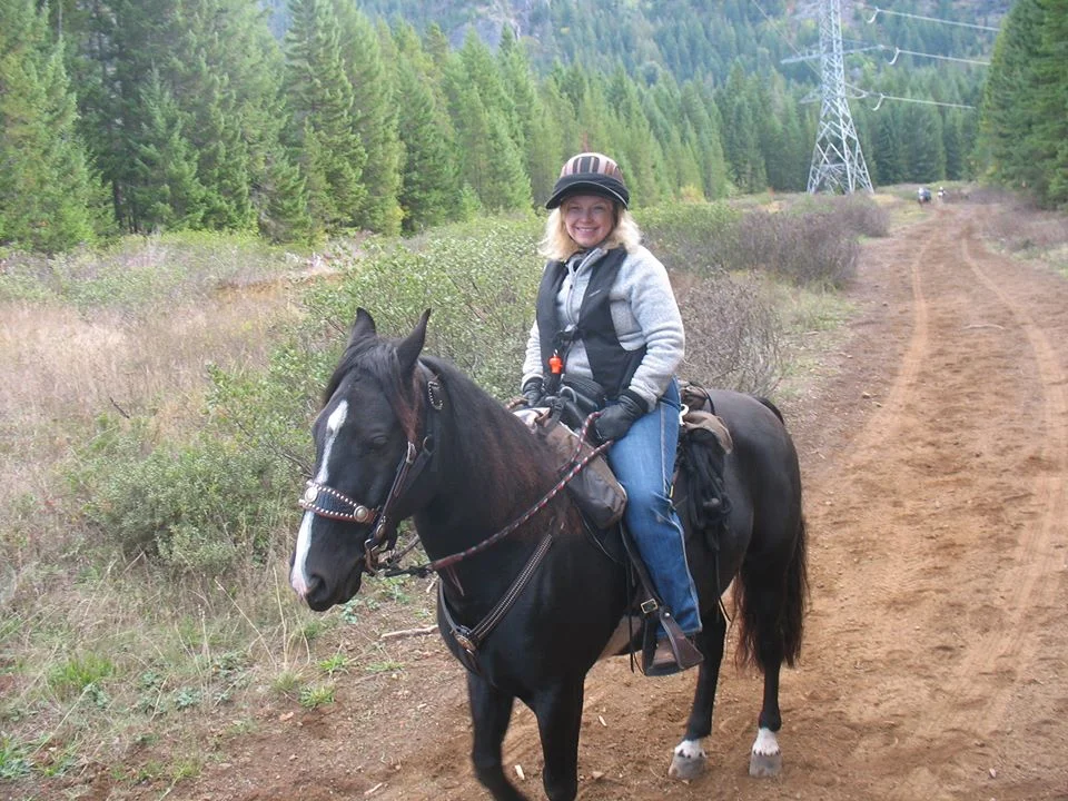 Debbie Sundberg at home on her horse