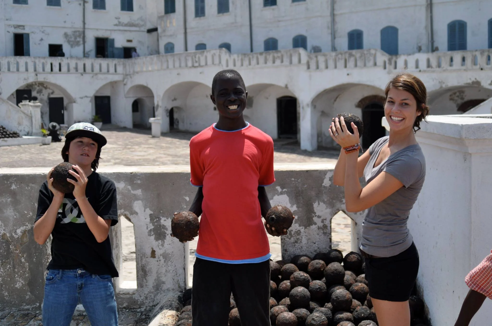 Zack, Sammy, and Kristi touring the Elmina slave castle in the Central Region. This, and the Cape Coast slave castle, are the two major tourists destinations to hear and see the history of the slave trade between Africans and Europeans on the Gold Coast.
