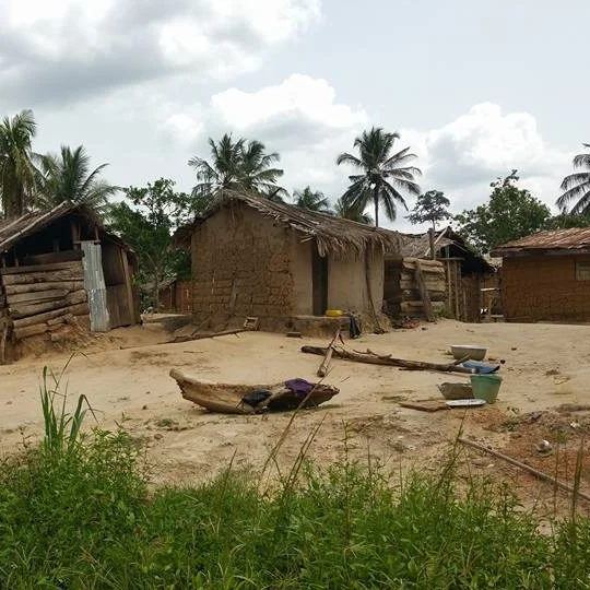 A village in rural Ghana, up in the Eastern Region.