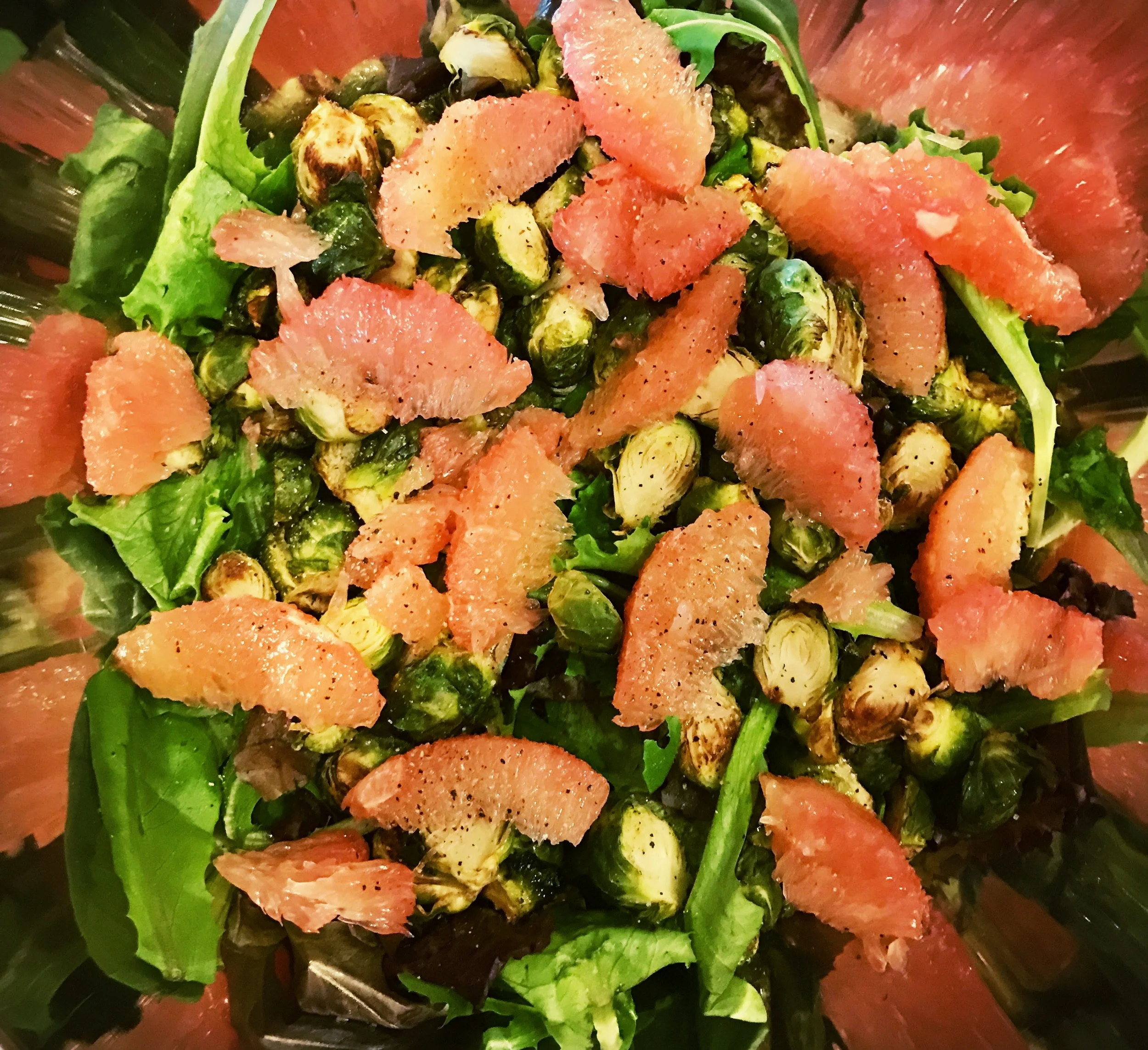 Avocado & Brussels Sprout Salad with Caramelized Grapefruit Vinaigrette 