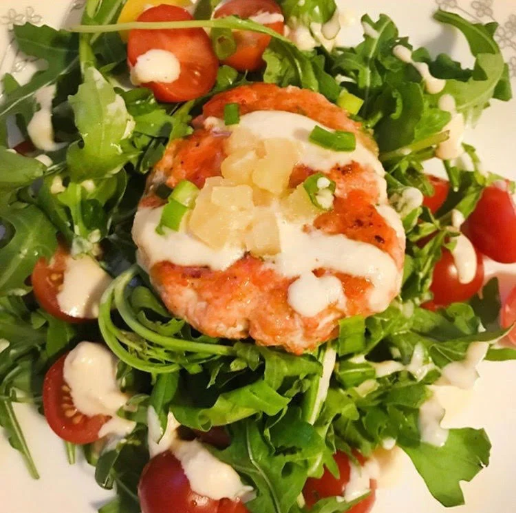Keto Salmon Burger with Sriracha Pineapple Aioli