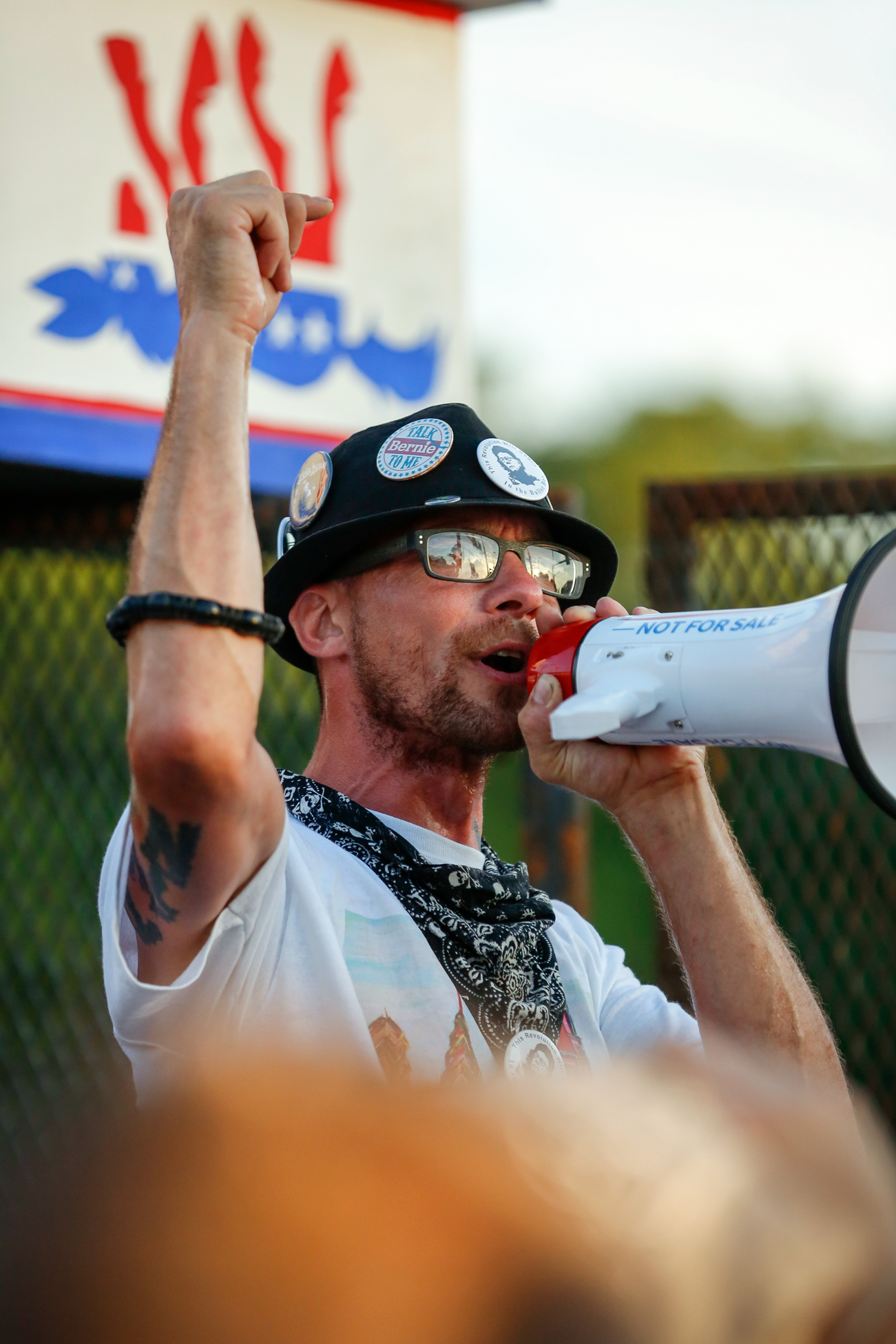 Demonstrator On Megaphone at Barricade