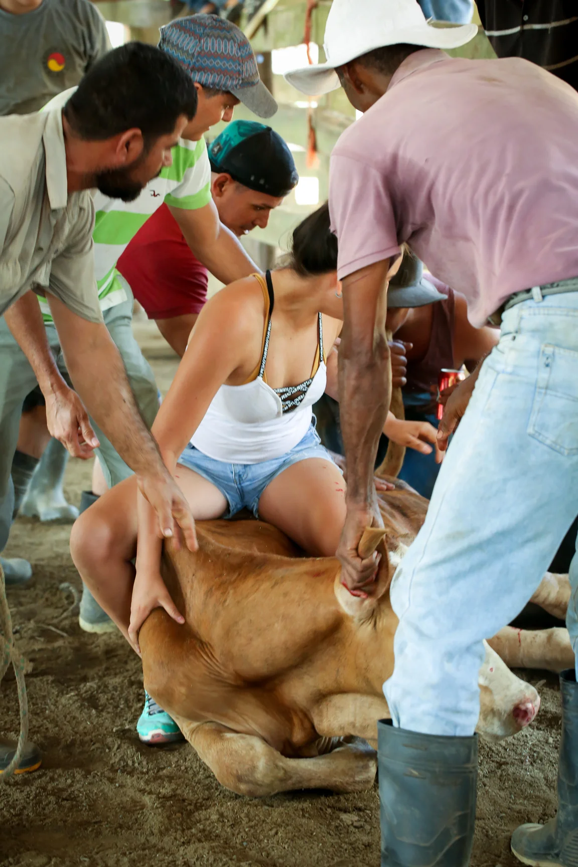A young Tica readies herself for a bull ride.