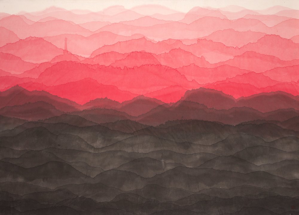 Minjung Kim Mountain, 2018 Ink and watercolour on mulberry Hanji paper Courtesy of the artist and Gallery Hyundai, Seoul