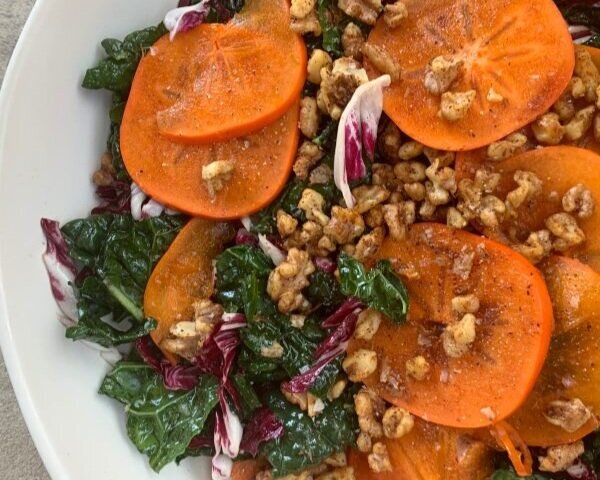 Kale Salad with Persimmons and Spiced Walnuts Photo Source: Brain Health Kitchen