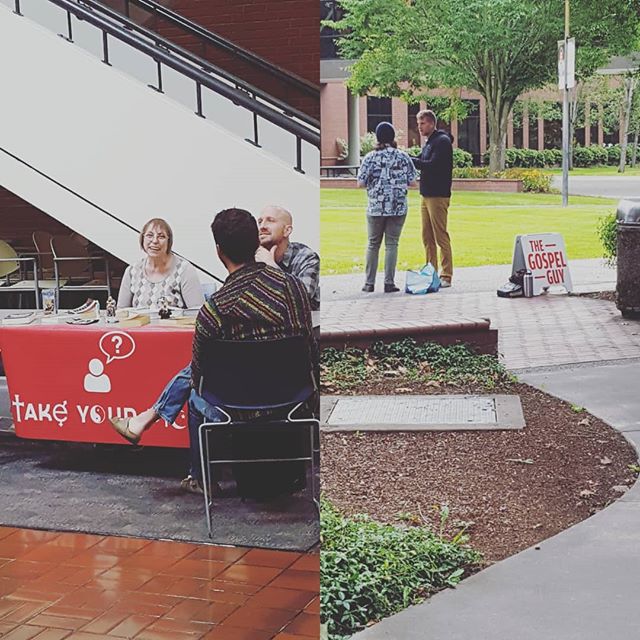 This week we began doing evangelism at the college campuses. So good to be back engaging students with the gospel..