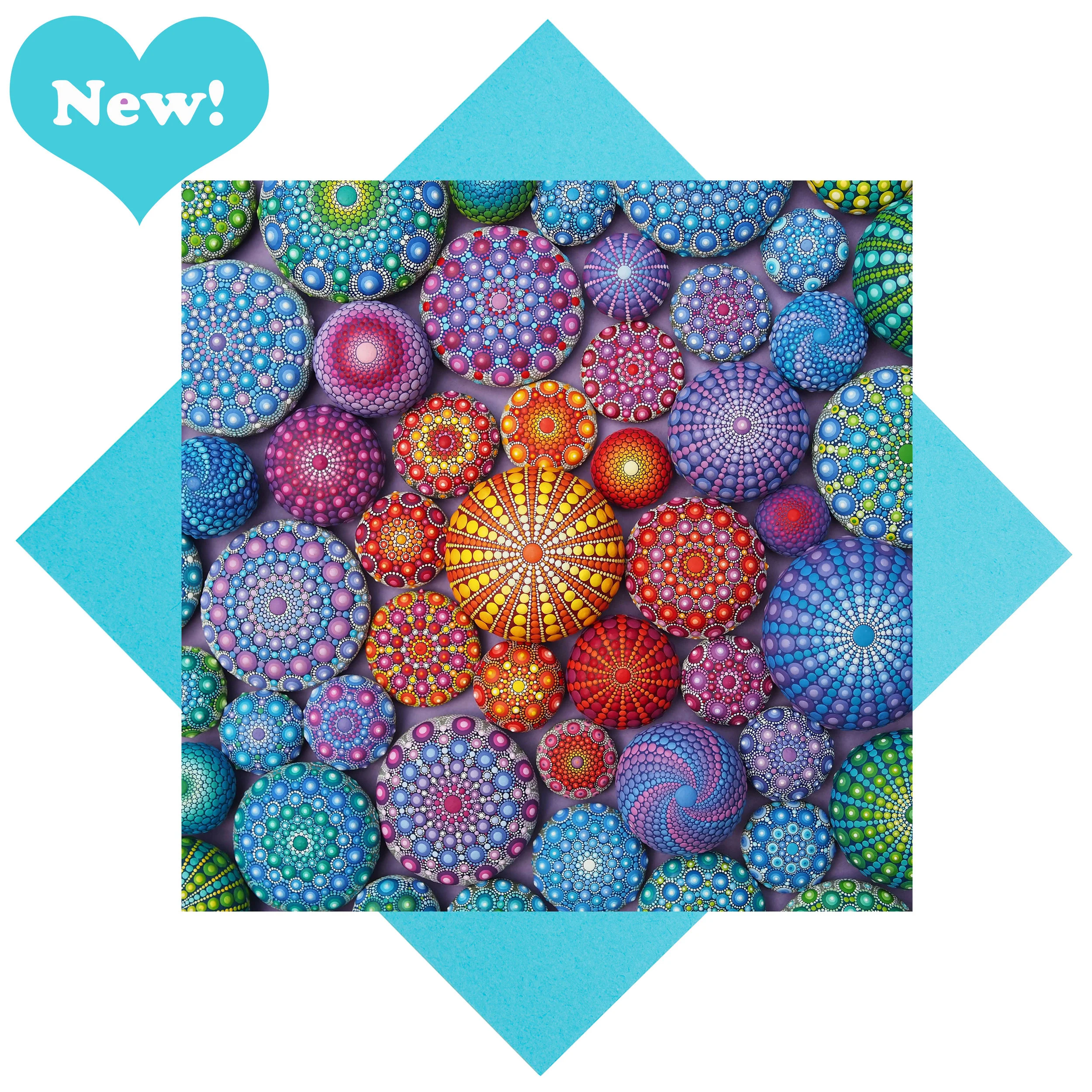 Greeting Card- Radiating Rainbow Mandala Stones