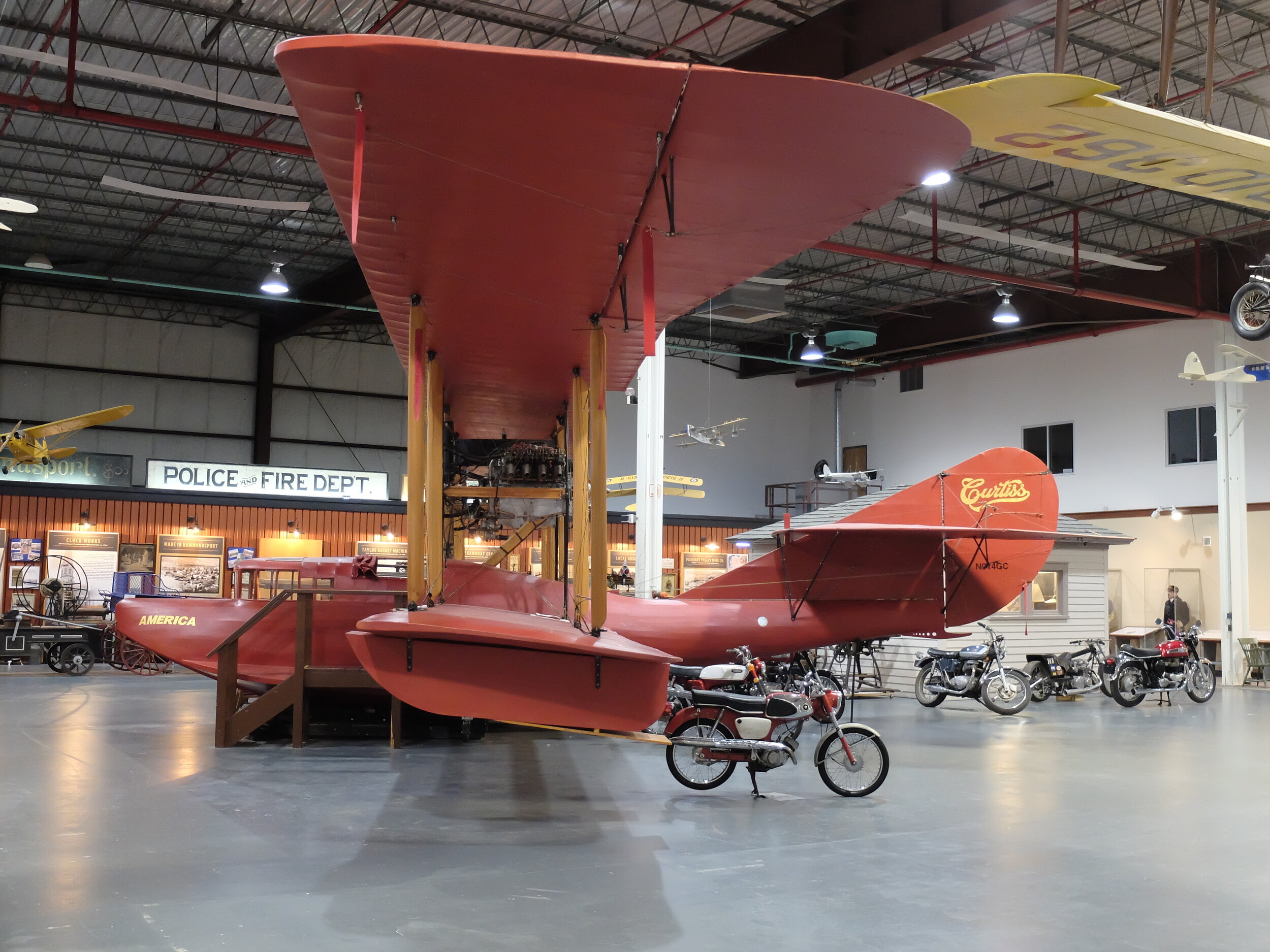 This is a replica of a seaplane that flew across the Atlantic.  This replica built by museum volunteers from the original plans, has been flown on Keuka Lake.