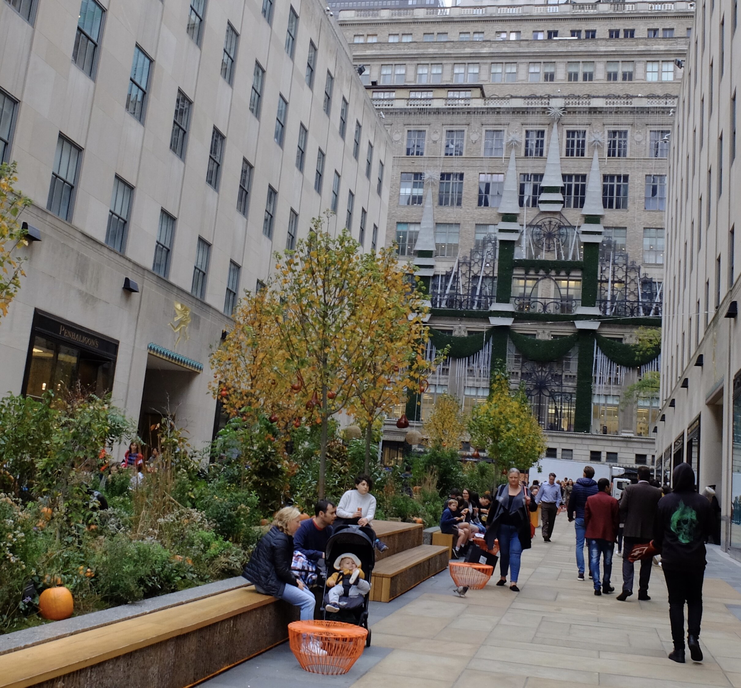 It was still Halloween and Christmas lights were already installed on Saks Fifth Ave.'s building.