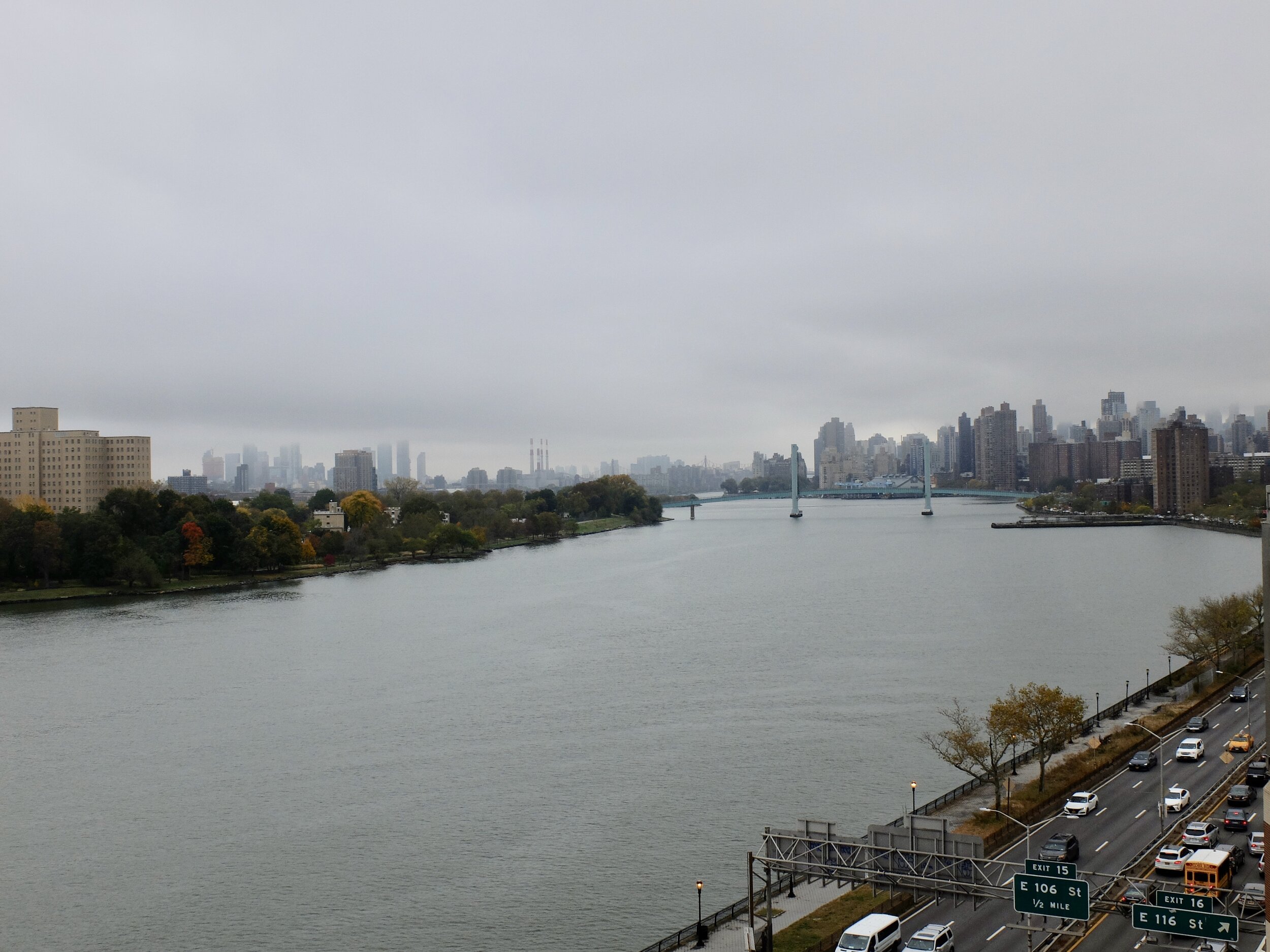 From East River Plaza looking south.  Circa 1951 The Wards Island Bridge, AKA the 103rd Street Footbridge over the Harlem River.