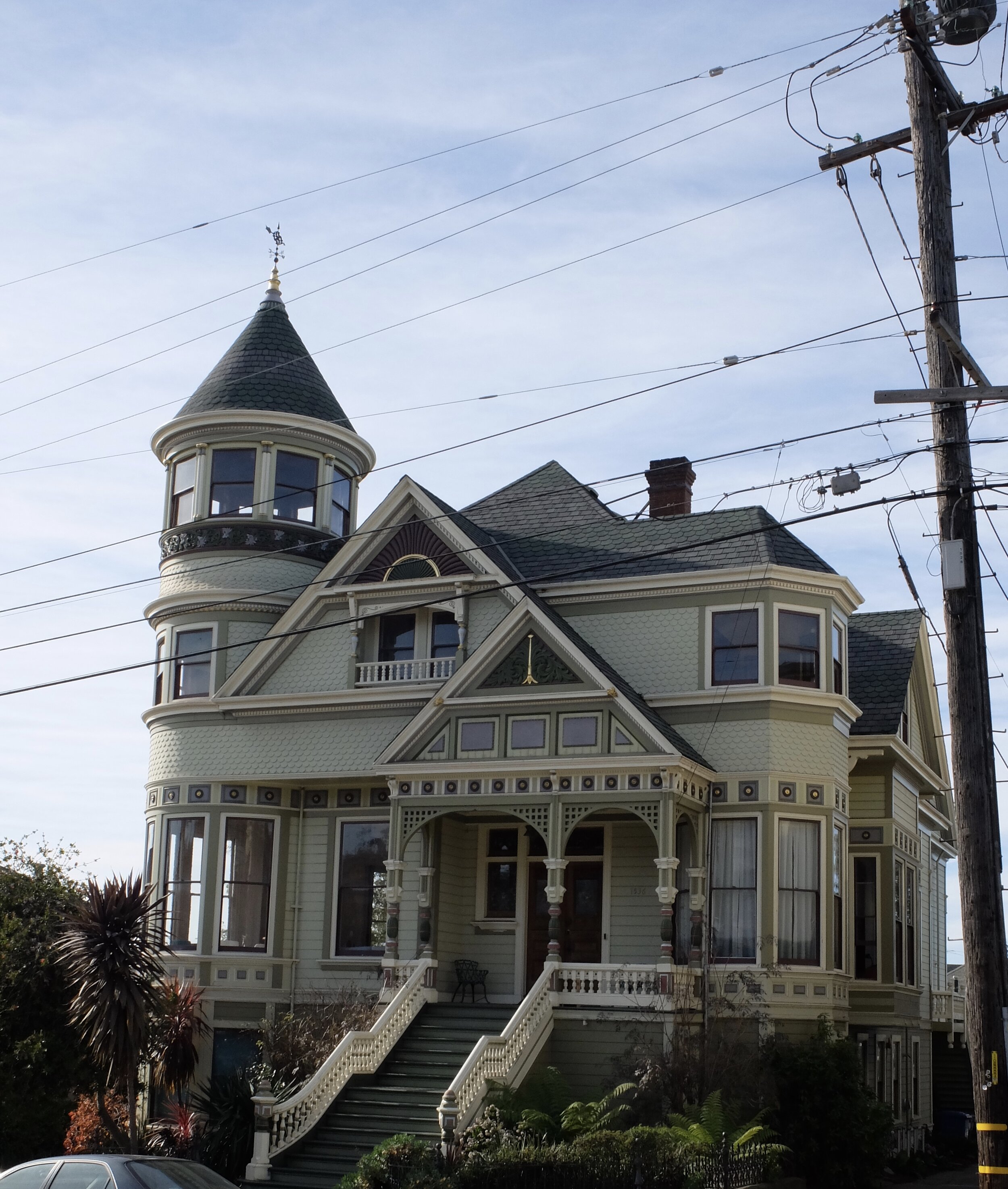  One of the most imposing Victorian-era homes in Berkeley, the c. 1889 Julius Kraft Queen East-Lake style Boudrow House is now a residence for visiting scholars.  It was built for master mariner Boudrow  when Berkeley, whose population then numbered 
