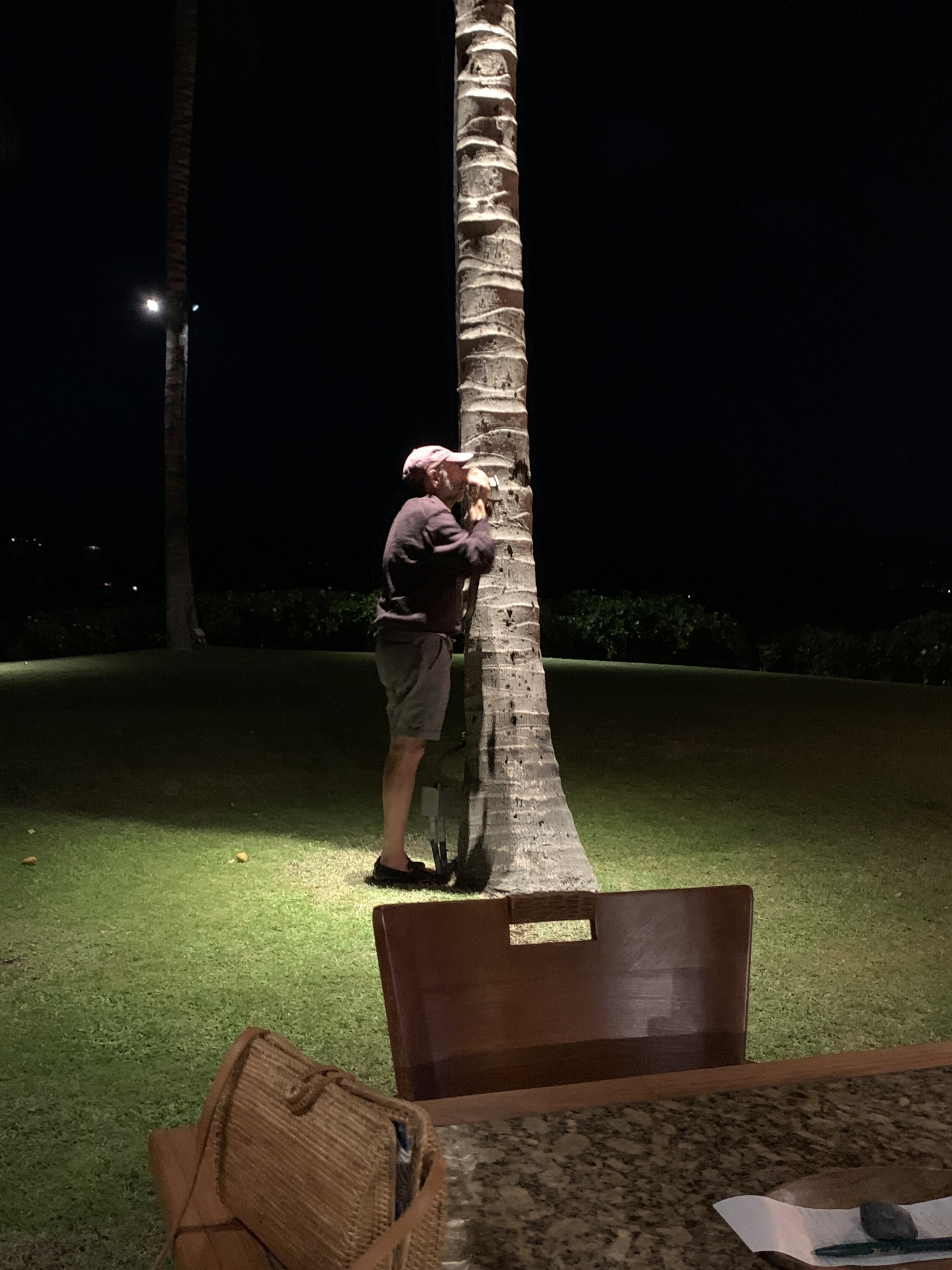 Snappy taking a foto of the moonrise. A swaying palm substituting for a tripod. Foto by Mitch.