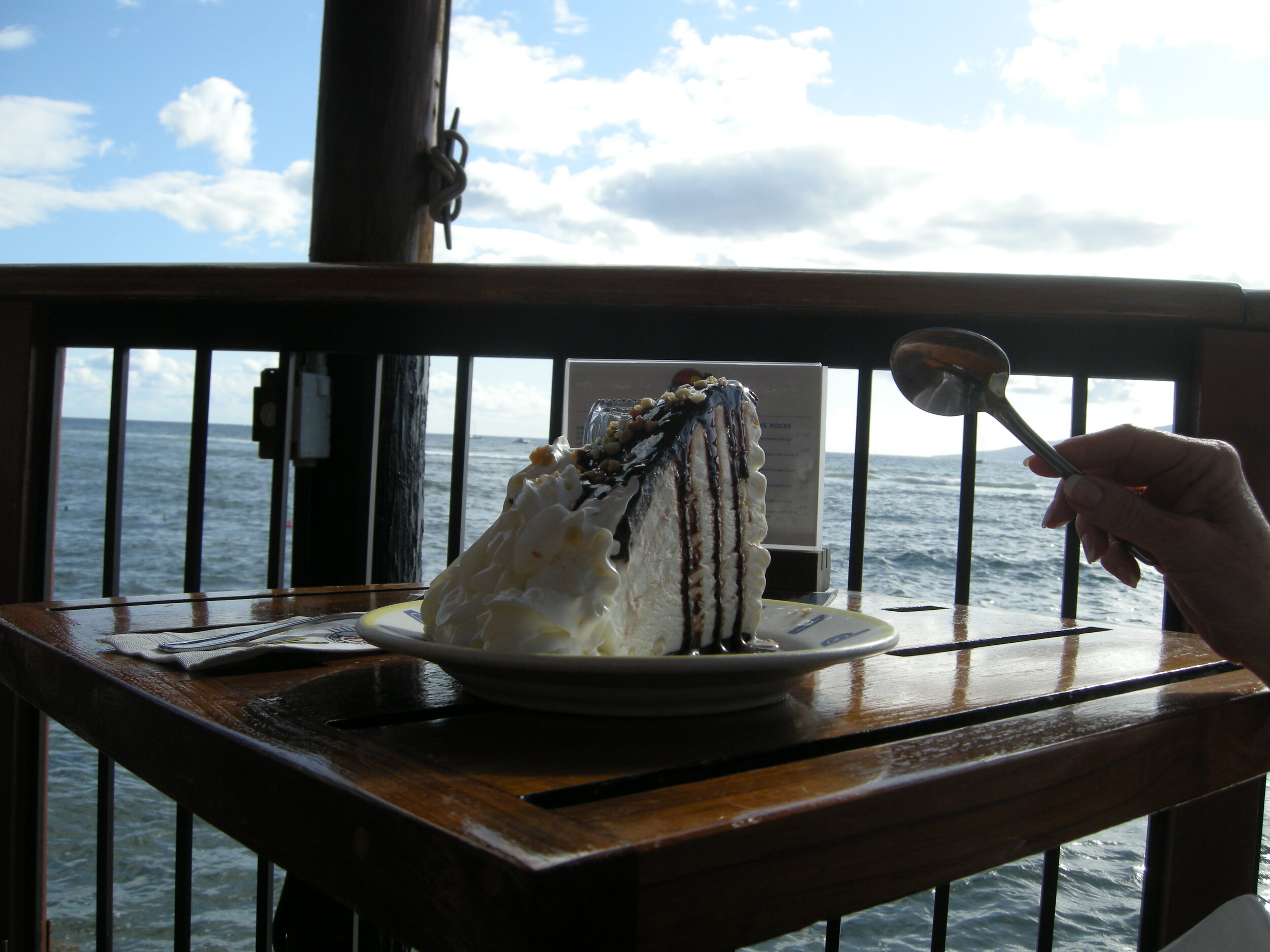 Actually 2009, at Kimo's in Lahaina, Maui; home of the original Hula Pie. This is what luncheon for two should look like!