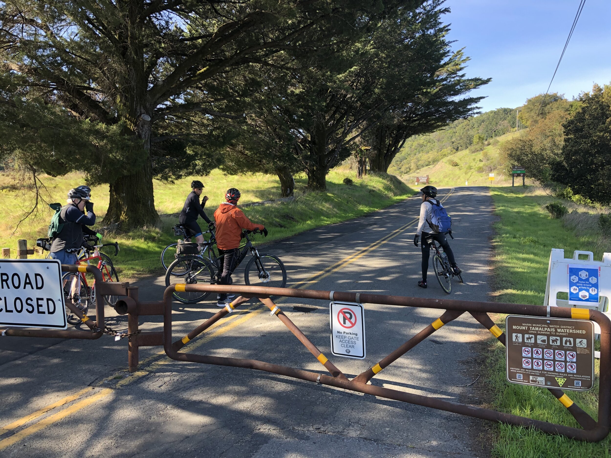 Fairfax Bolinas Road at the Meadow Club. Thankfully bicycles are okay.