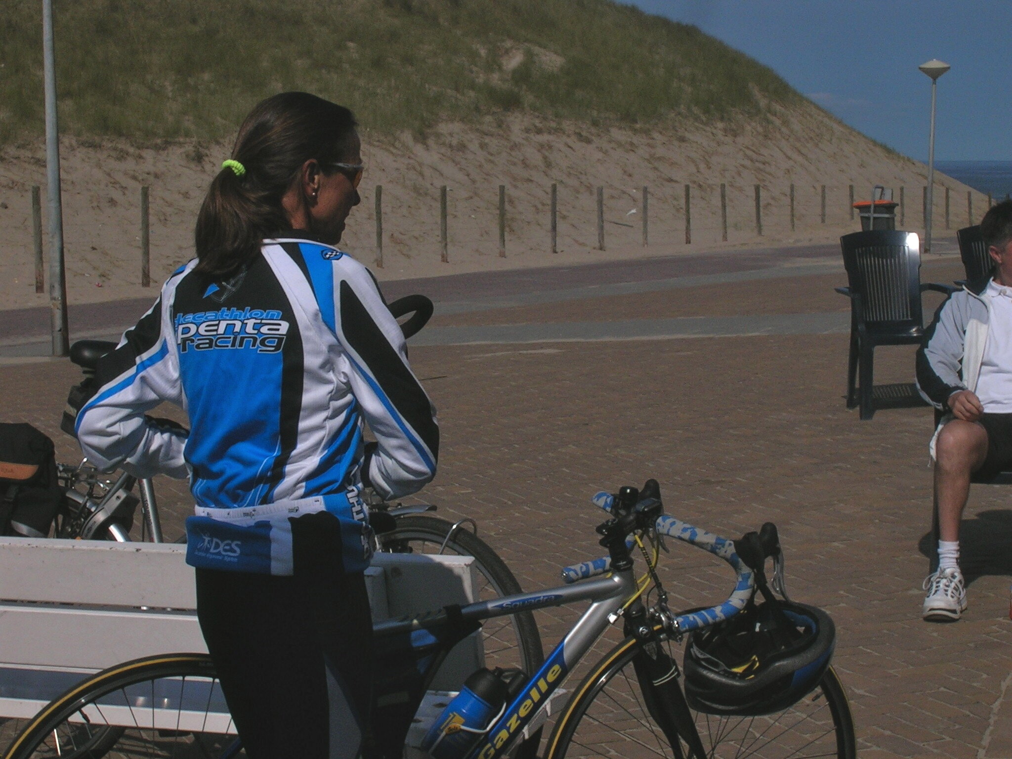 A rare image in 2005 Holland, a cyclist in spandex with a helmet.