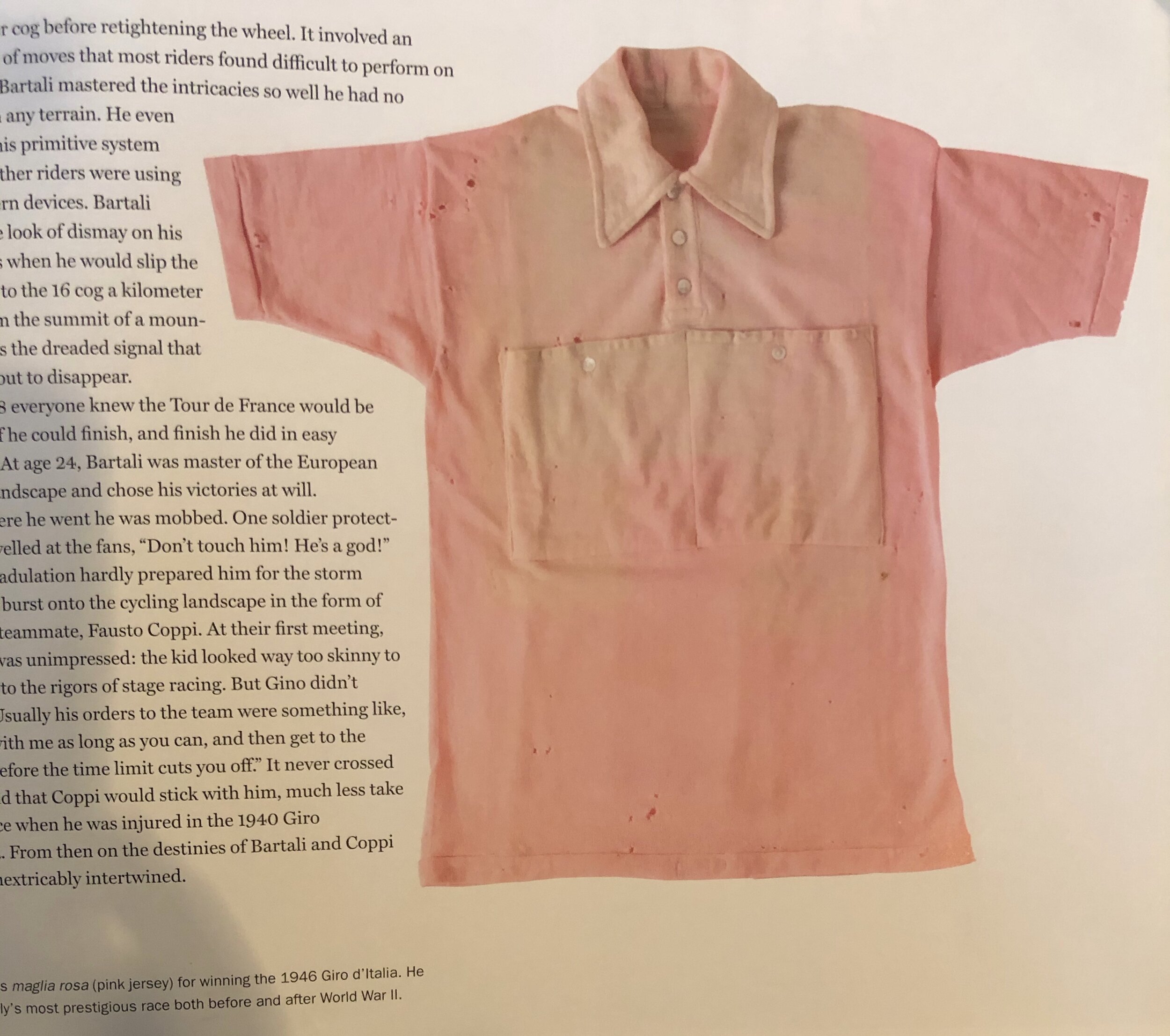 Circa 1946 maglia rosa jersey worn by the leader of the Giro d'Italia.