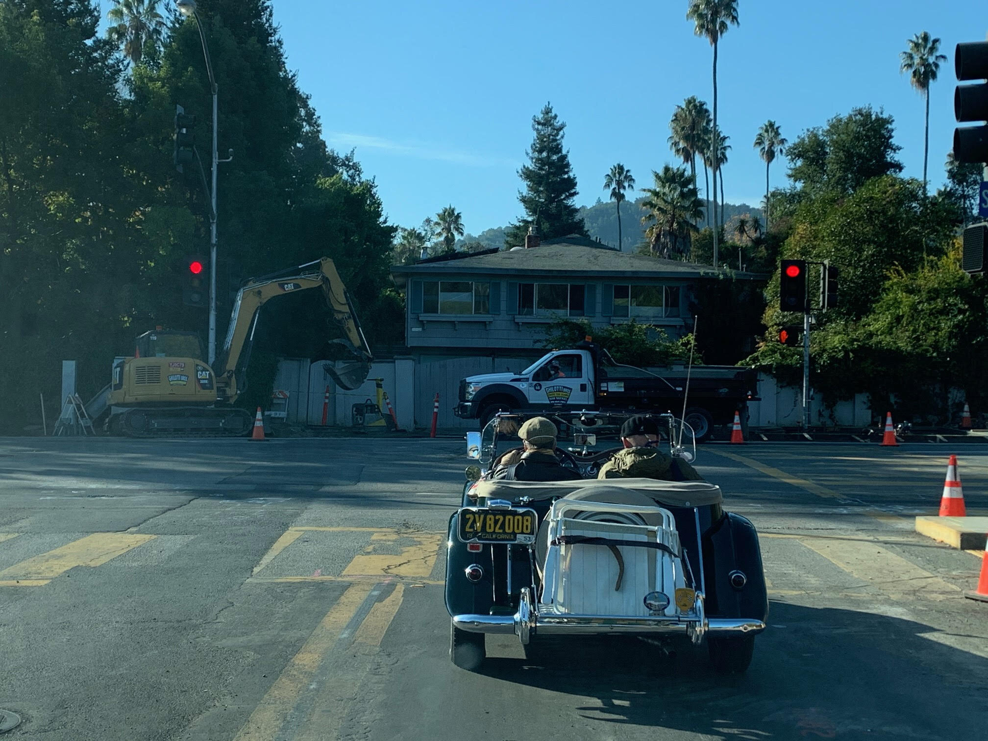 Ghilotti Bros. still working on Sir Francis Drake Blvd. reconstruction while we depart for an MG Owner's Club drive to Goat Rock State Beach just north of Bodega Bay.  Photo by Megan Levin.