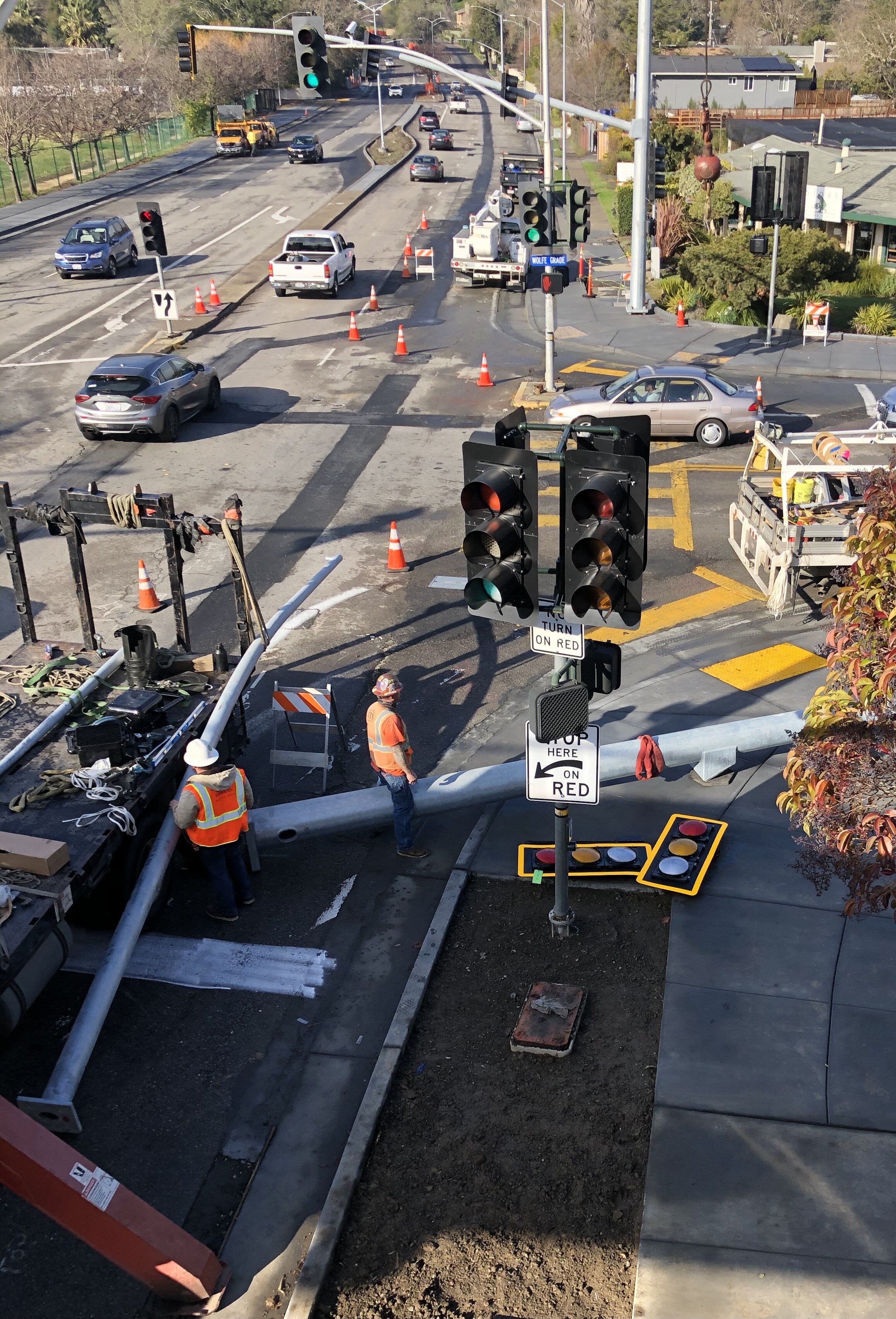 New signal placement on Sir Francis Drake Blvd. at Wolfe Grade. 