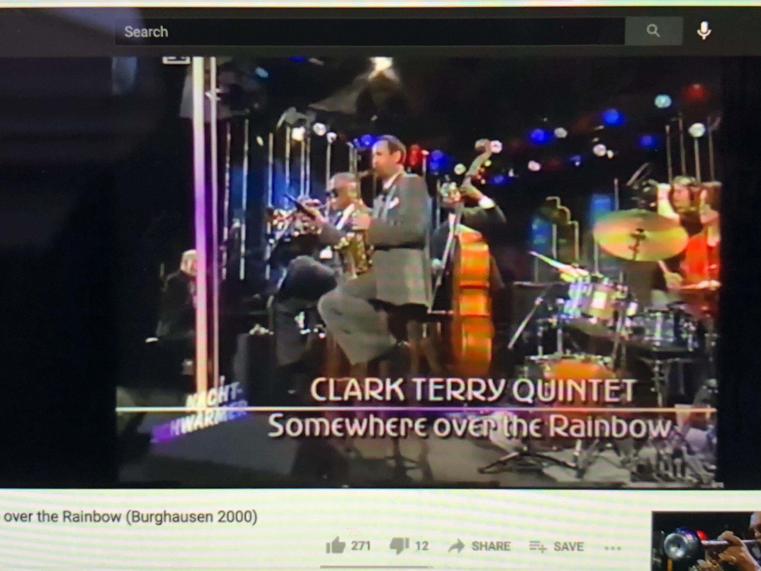  We've taken many classes during our semester of Swing University from Jazz at Lincoln Center.  We didn't know anything about Clark Terry.  Wow.  Was he good. He "...was an American swing &amp; bebop trumpeter, a pioneer of the flugelhorn in jazz, &a
