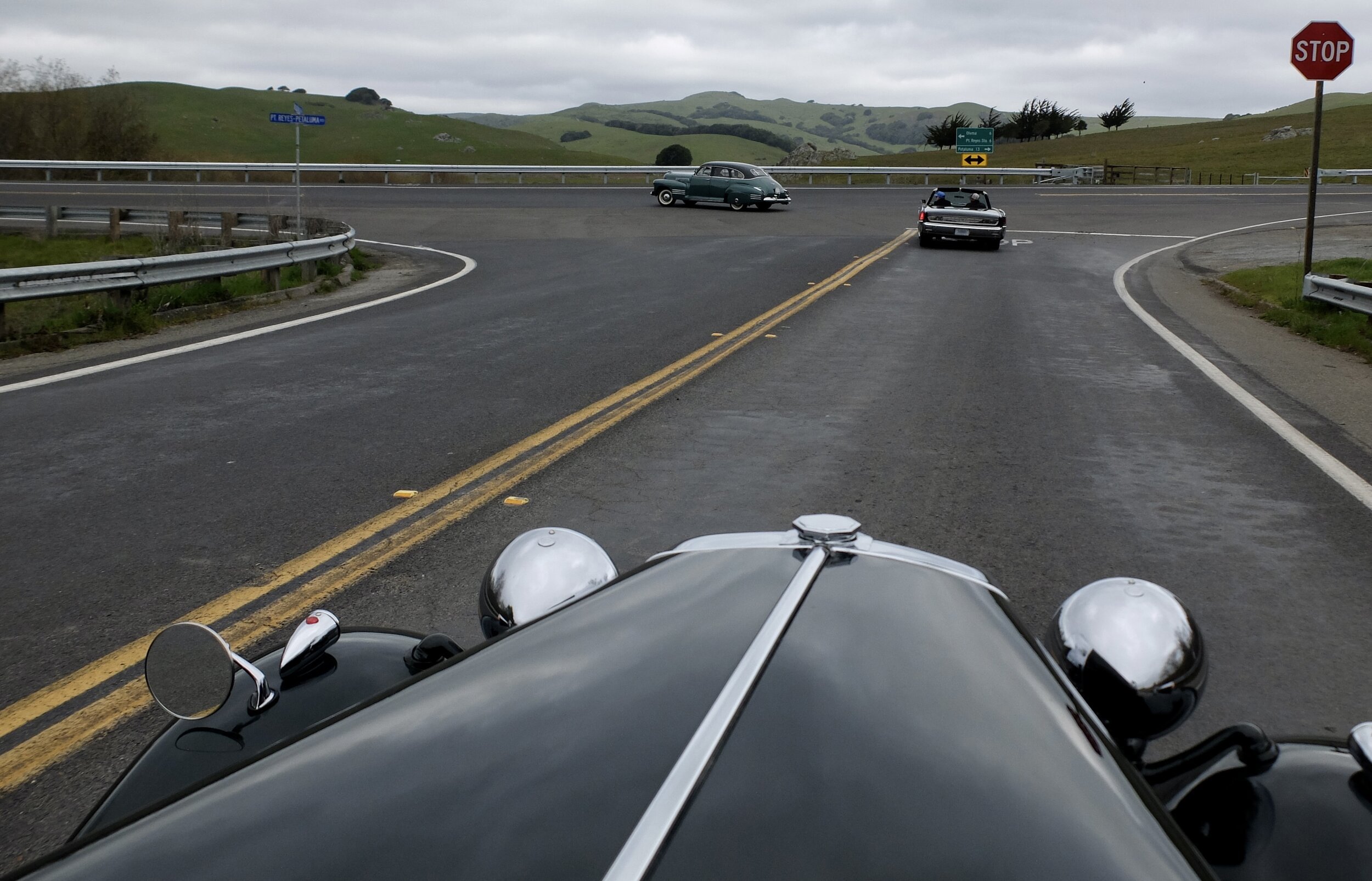 The lovely Caddy is turning towards Pt. Reyes Station.  The BCR's first stop.