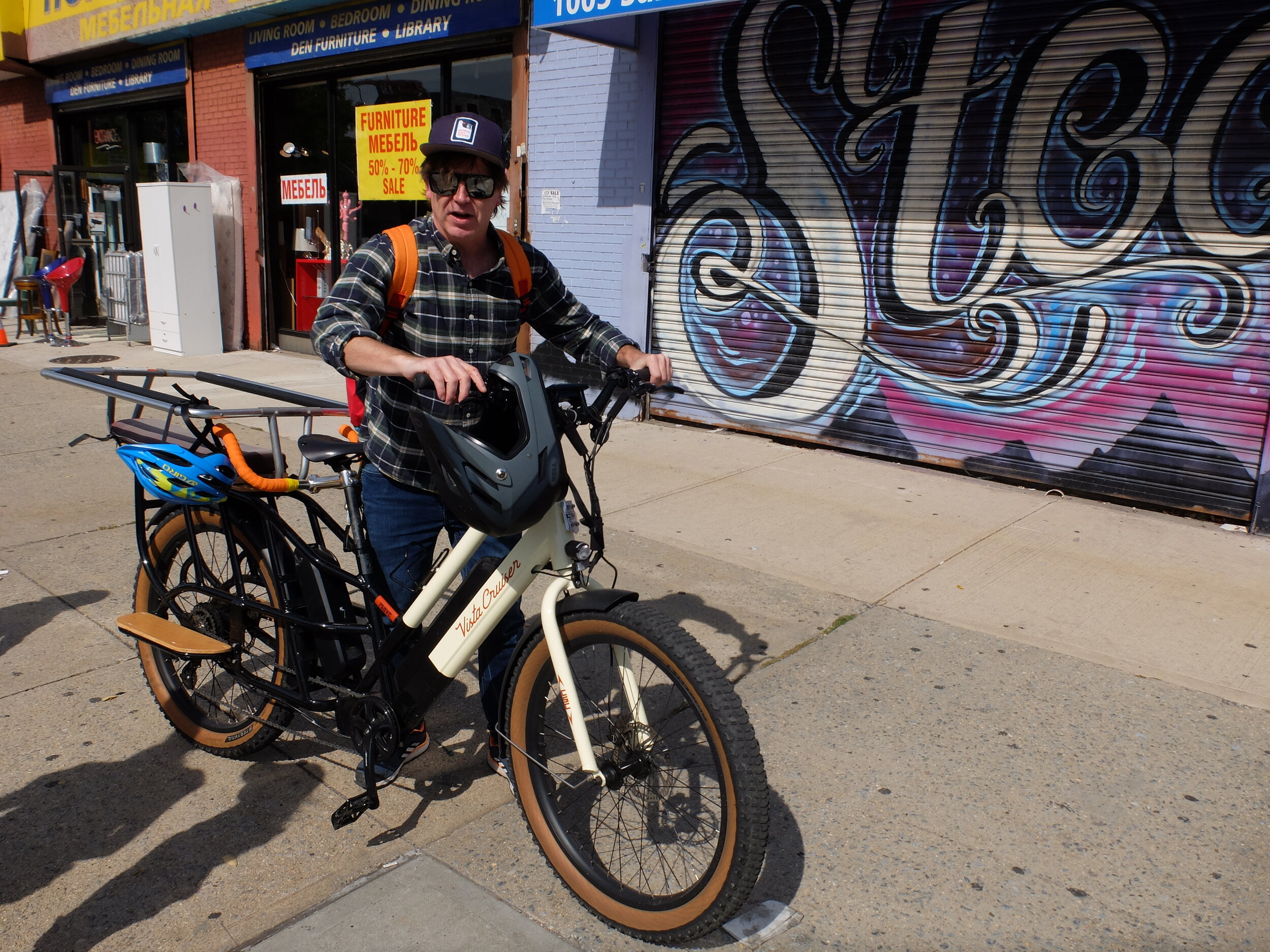 Peter, with Luca's pal Parker on the back, the almost 9 miles from Prospect Hts.