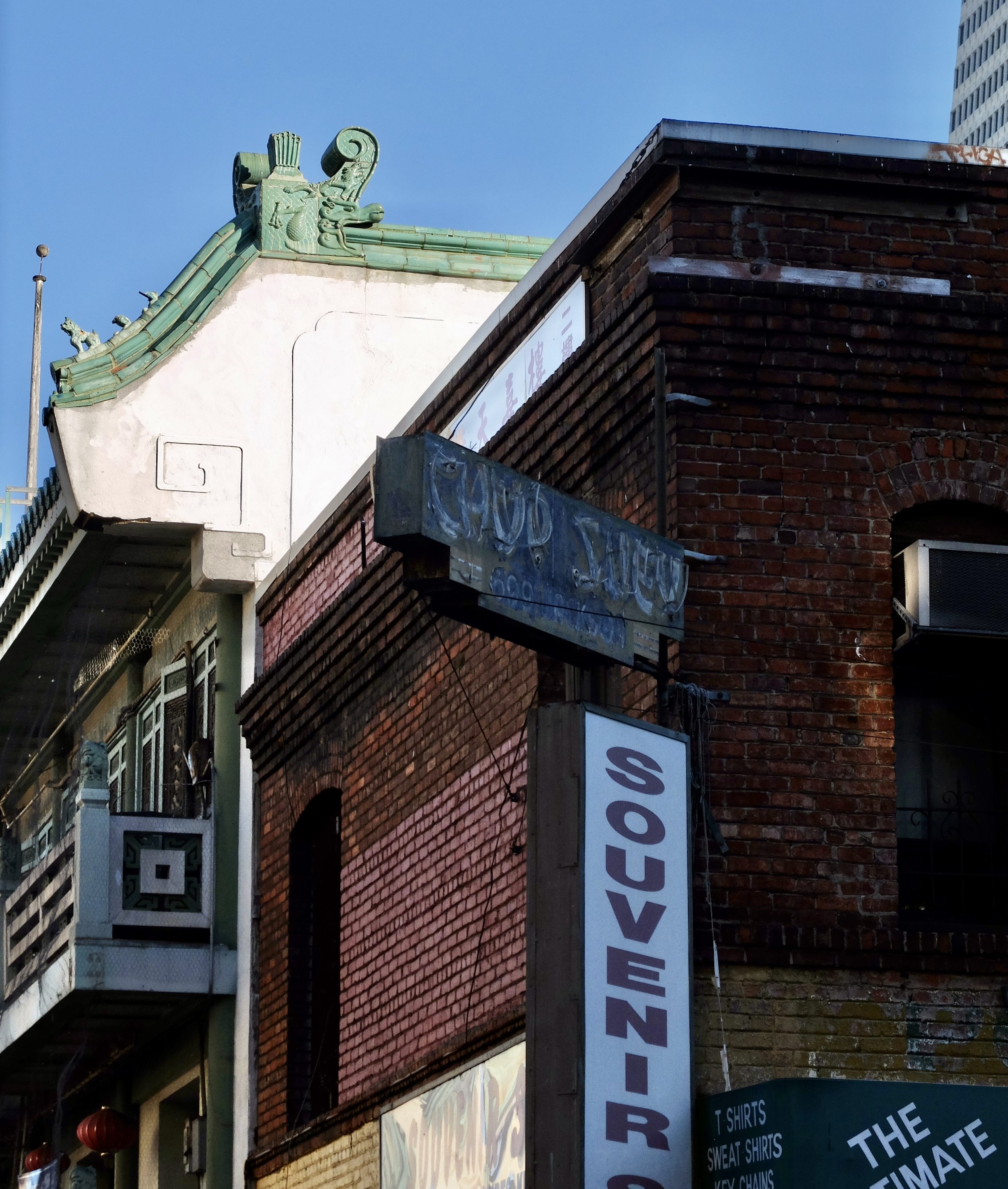 At one time "Chop Suey" neon signs were ubiquitous around Chinatowns.  This non-functional sign is one of the few remaining here.  