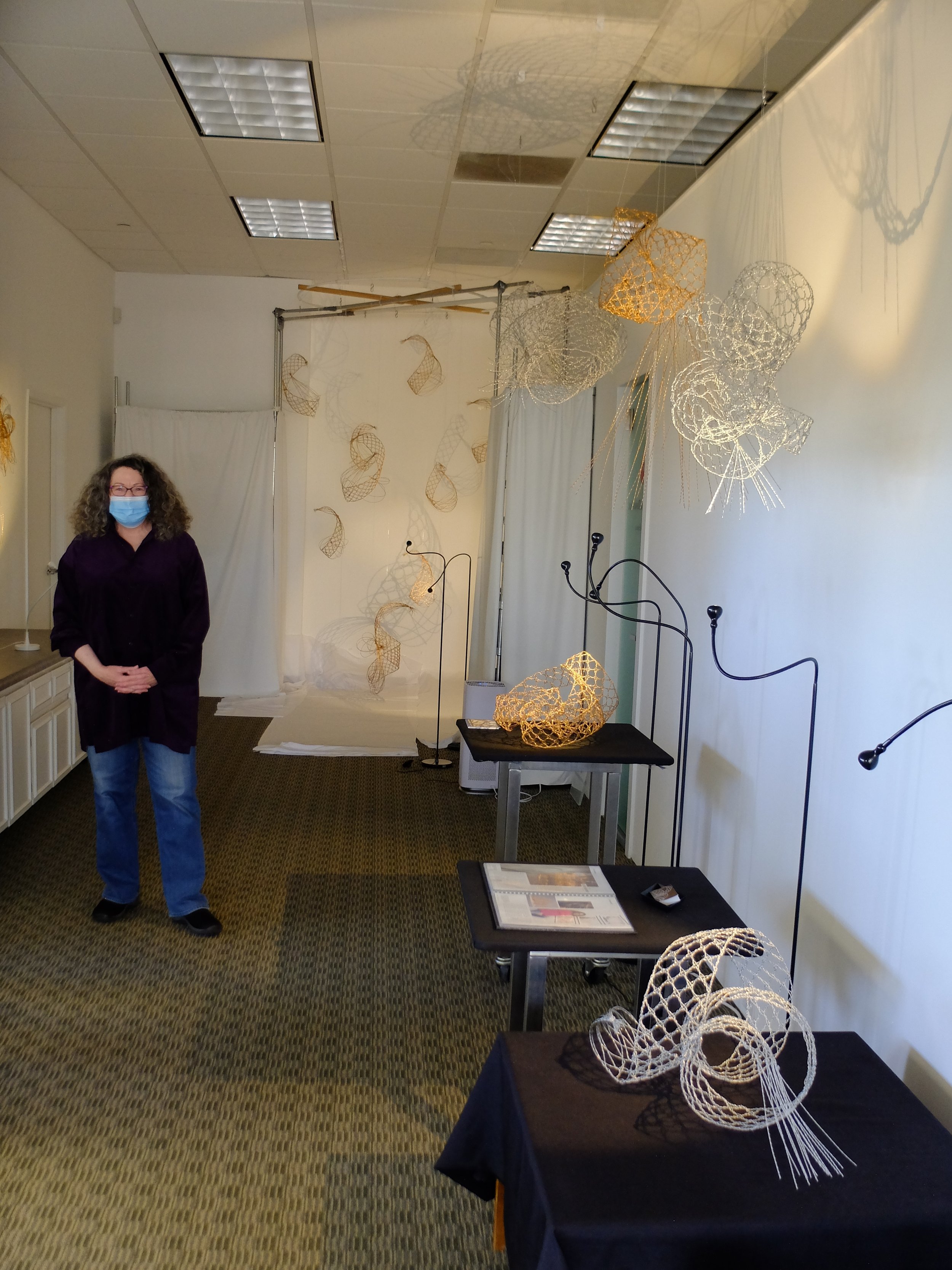 The sculptures hanging in the corner are for a commissioned installation for the Burlingame library.