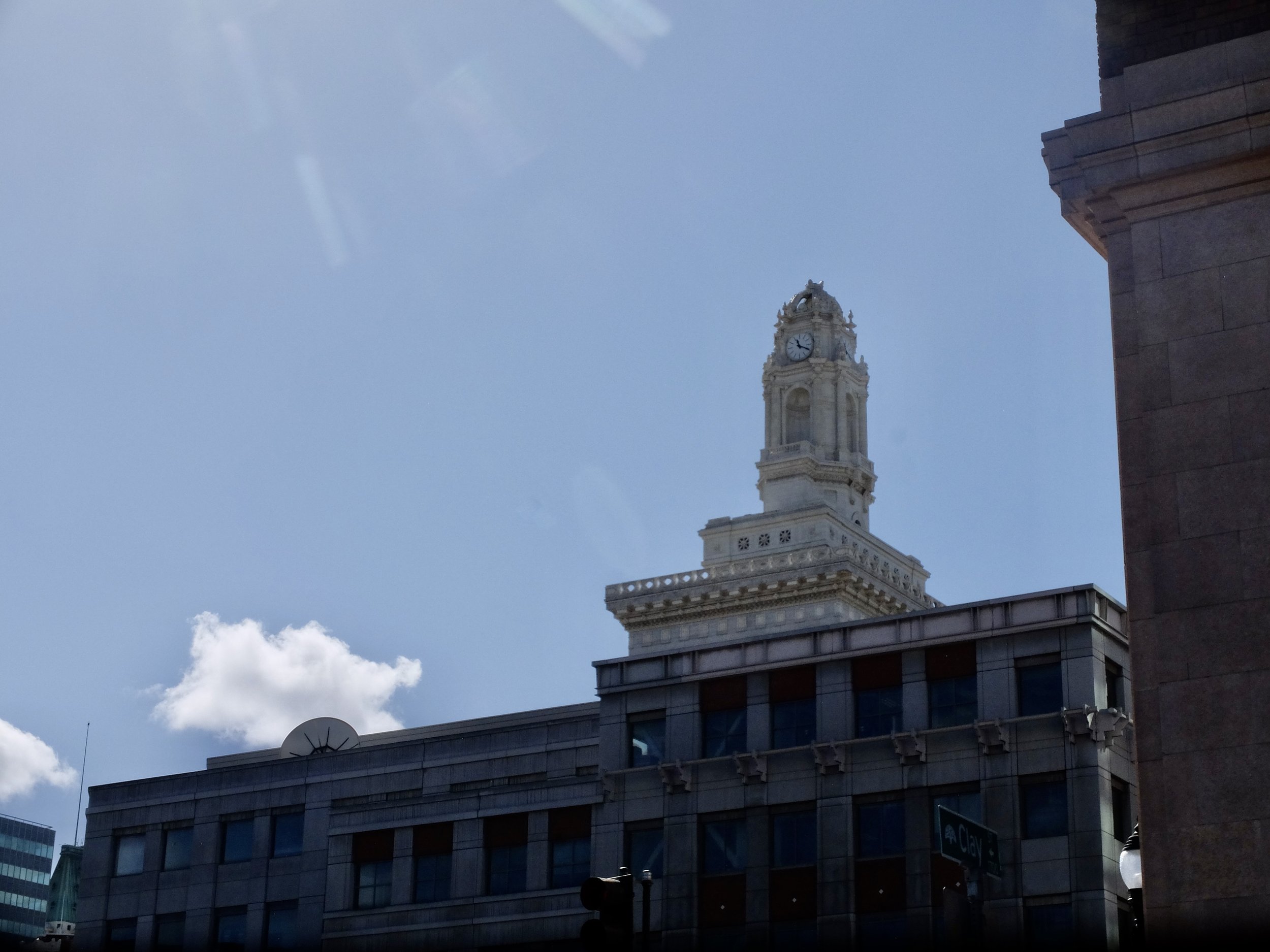 Oakland CIty Hall clock tower.