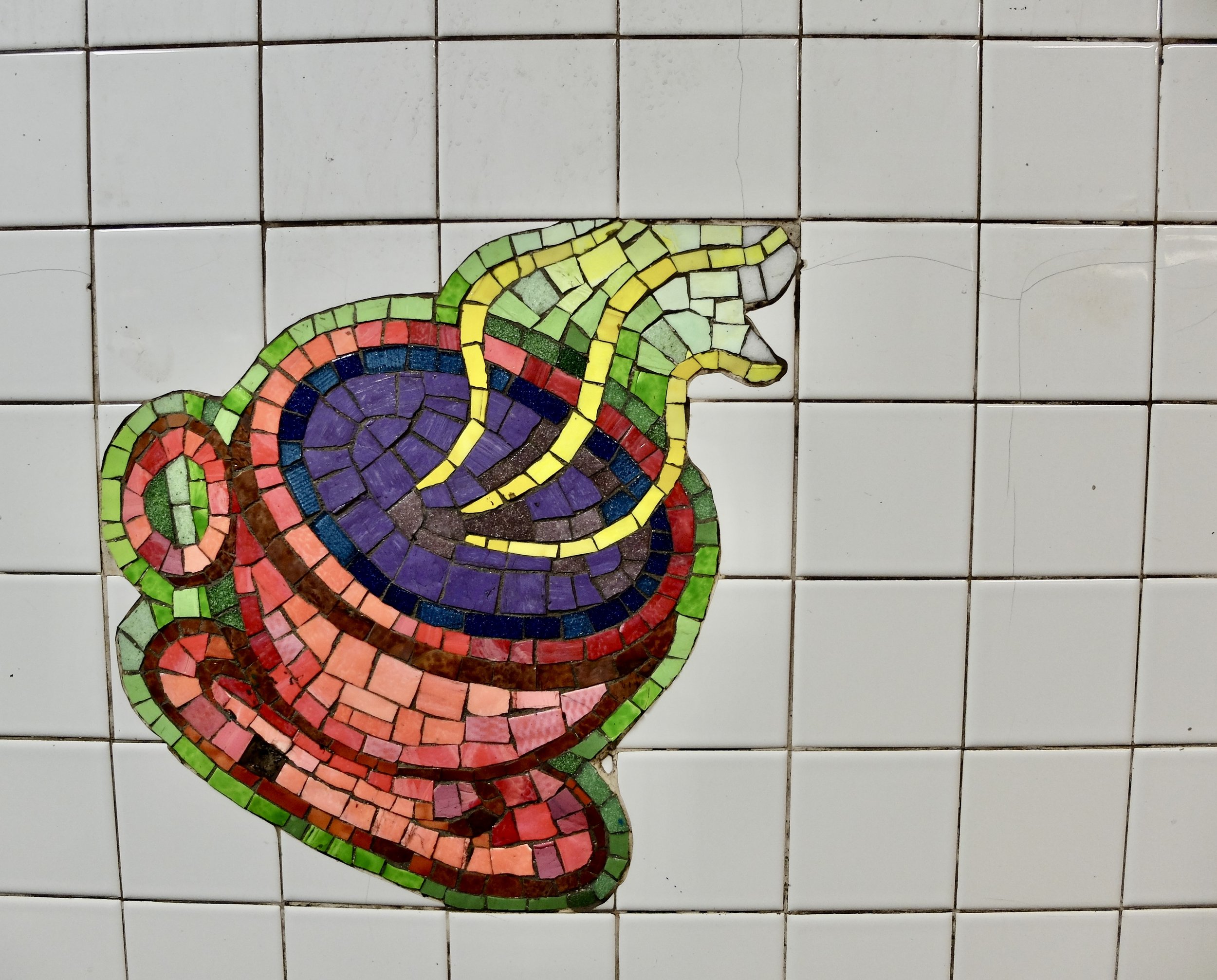  59th St./ Lexington Ave. Subway Sta.  Artist Elizabeth Murray's mosaic tile coffee cups scattered throughout the station as part of a larger mosaic tile installation called "Blooming."  More in another posting. 