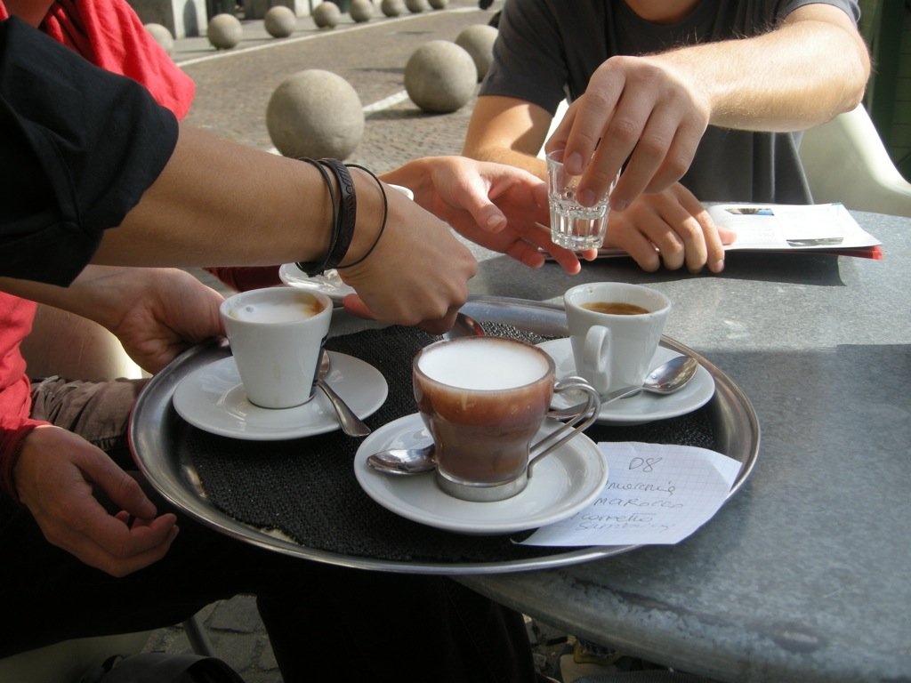 Nate made sure we had a caffè corretto (a shot of espresso with a small amount of liquor, usually grappa, &amp; sometimes sambuca or brandy) at a cafe on Piazzate Vittorio Veneto.