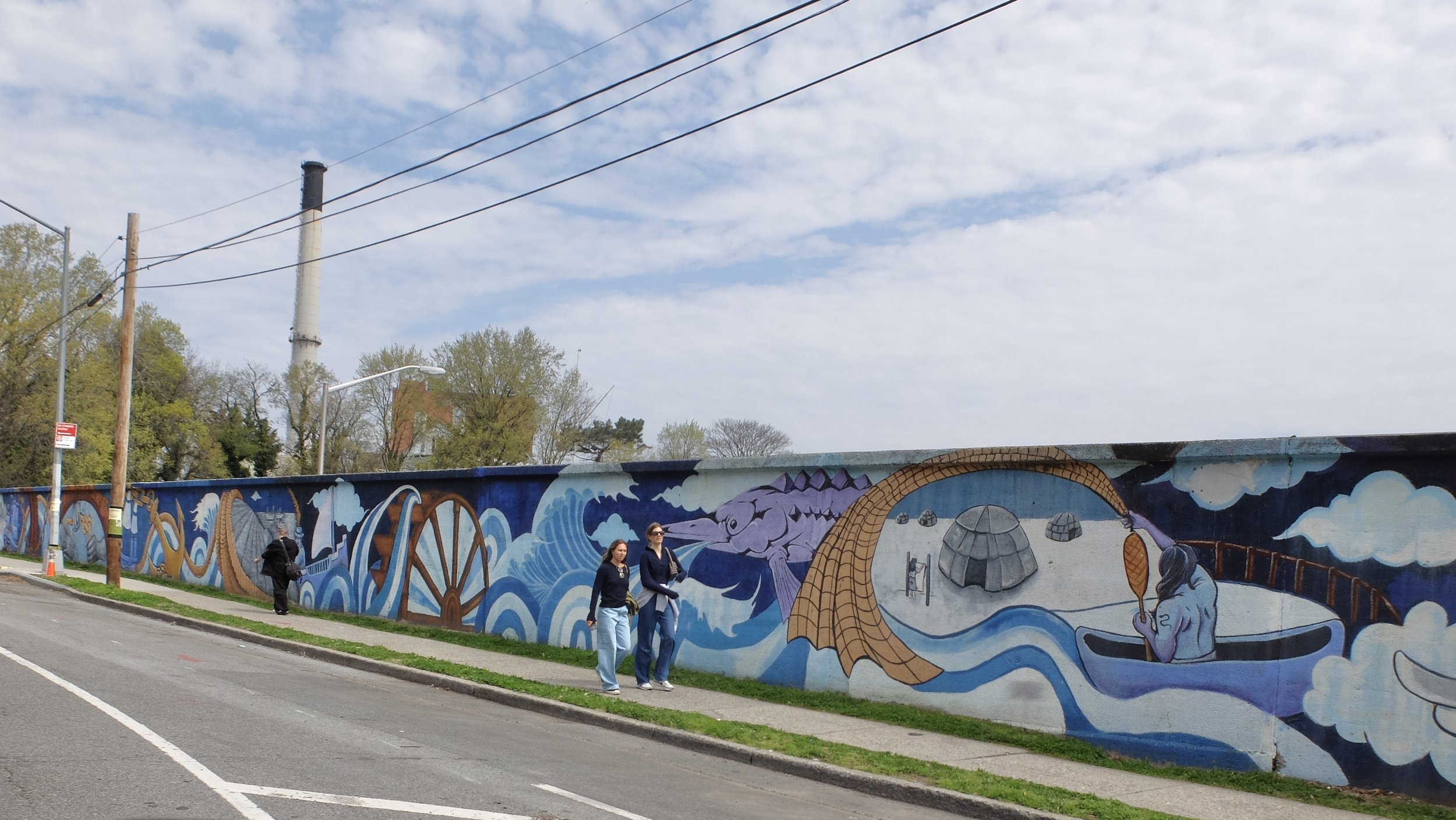  Too bad the Brooklyn Marathon created horrendous traffic jams.  It was stop &amp; go traffic, enabling to take these photos of a wall around the Brooklyn Navy Yard.   Three of my uncles worked on ships here during WW II. 