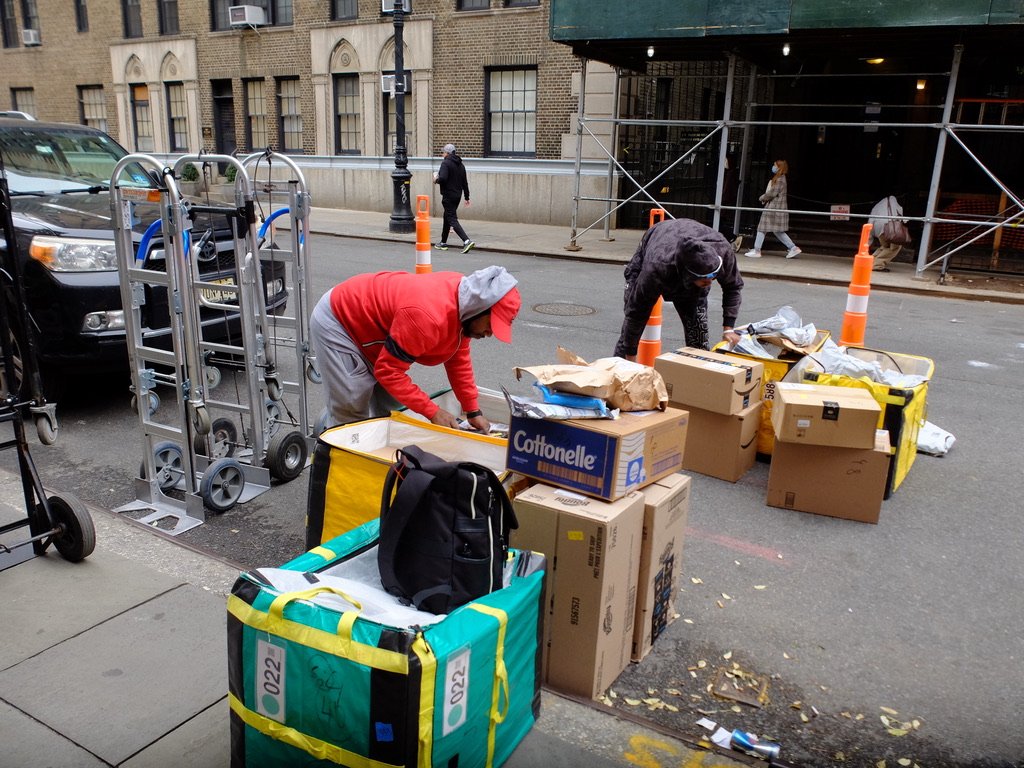 A common stie in Manhattan,  Amazon street sorting.