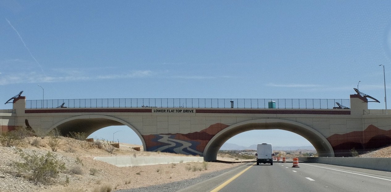 The precast concrete overpass I-15 (A Scenic Byway) Exit 118 Interchange in Mesquite, Nevada.
