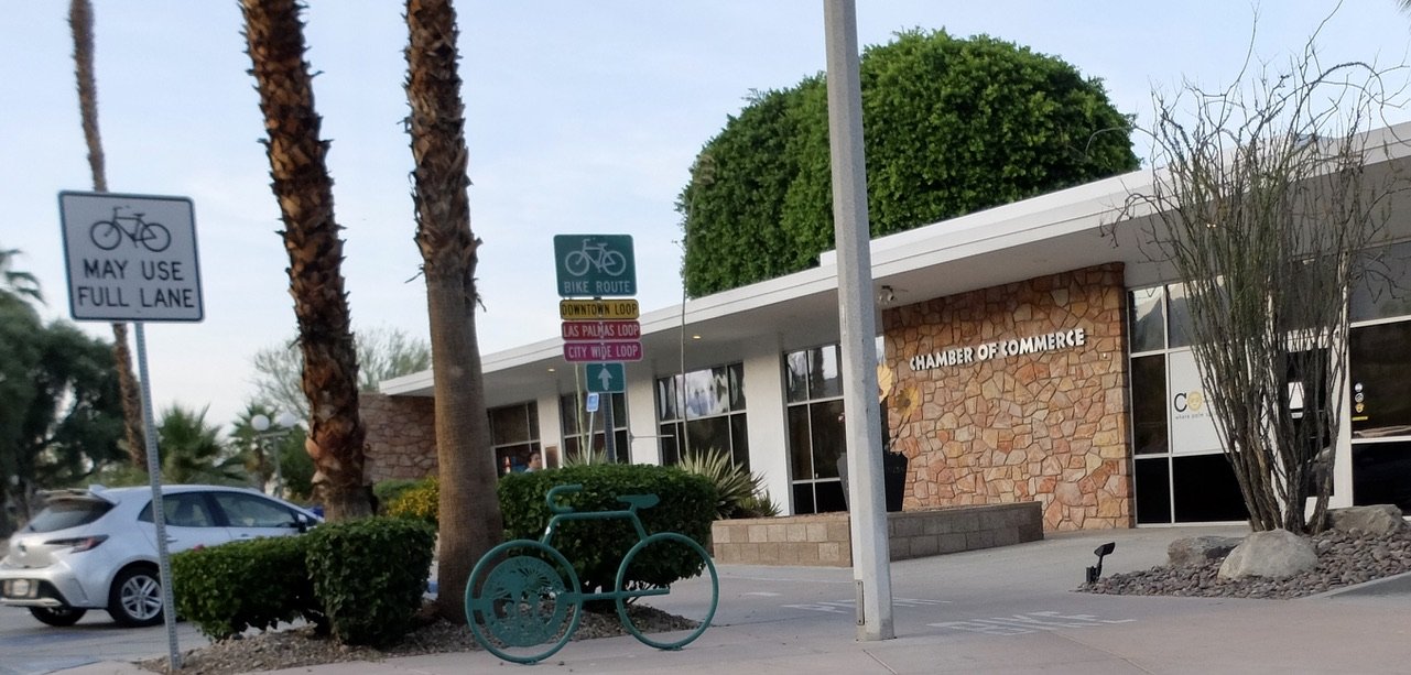 Like Springdale, UT, nice bicycle infrastructure in Palm Springs.