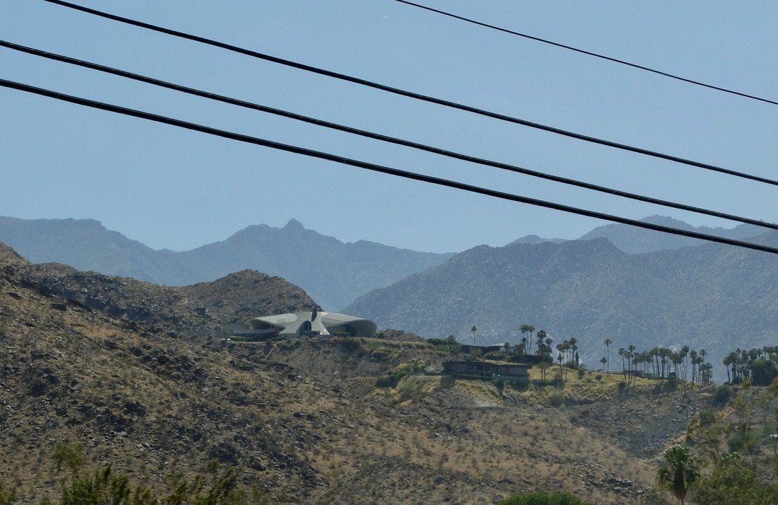 That's Bob Hope's house up there.  It looks like the Saarinen TWA terminal at JFK.  I wanted to get a closer look but it was a private road to get up there.