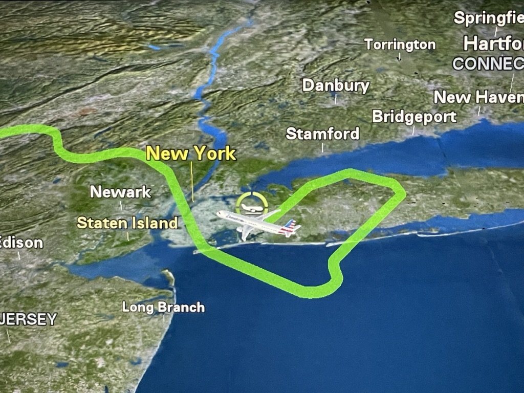  Our approach to JFK was the most convoluted I had ever experienced.  I was on the right side of the plane.   In previous approaches that side did not provide a view of Manhattan.  But this time, before we went out over the Atlantic Ocean... 