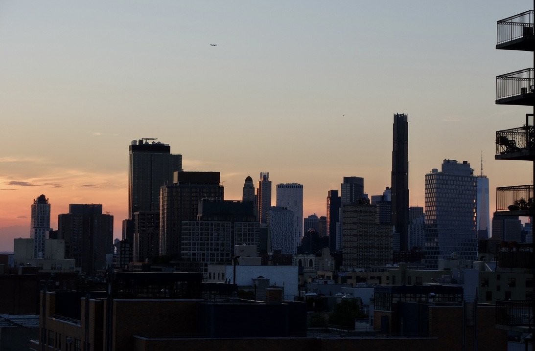 Sunset from the roof on St. Marks Ave.  This is downtown Brooklyn with Manhattan's World Trade Center peeking through on the right.