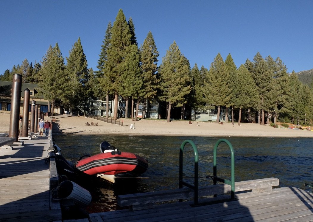 The public pier at the Hyatt Regency Lake Tahoe Resort.  We were staying in one of the green condos on the right.