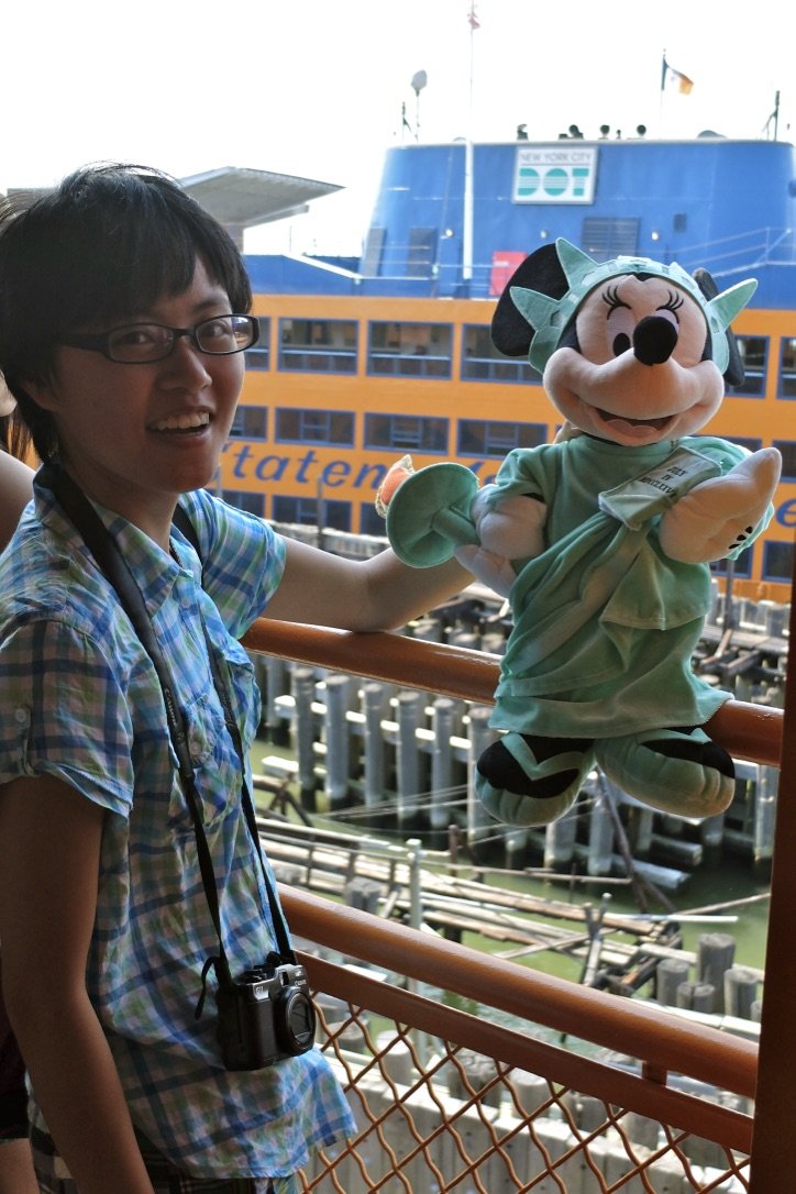 Despite her limited English, Minnie Mouse helped us enjoy each other’s company.  Staten Island Ferry, NYC.   