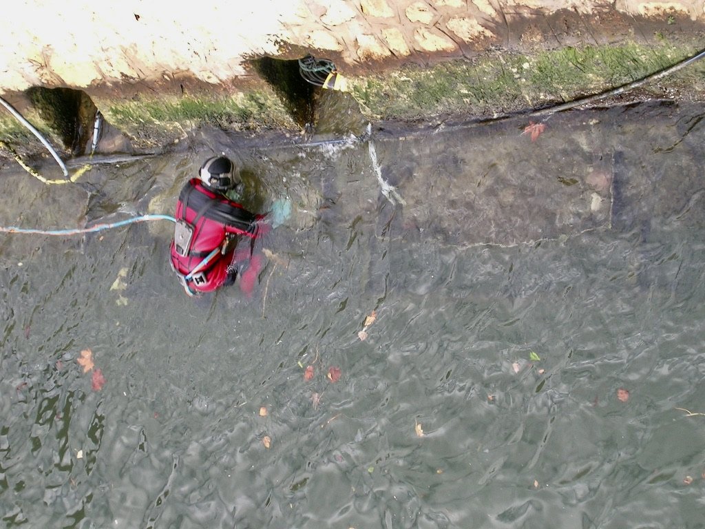  Paris, France.  Diver in the Seine. 