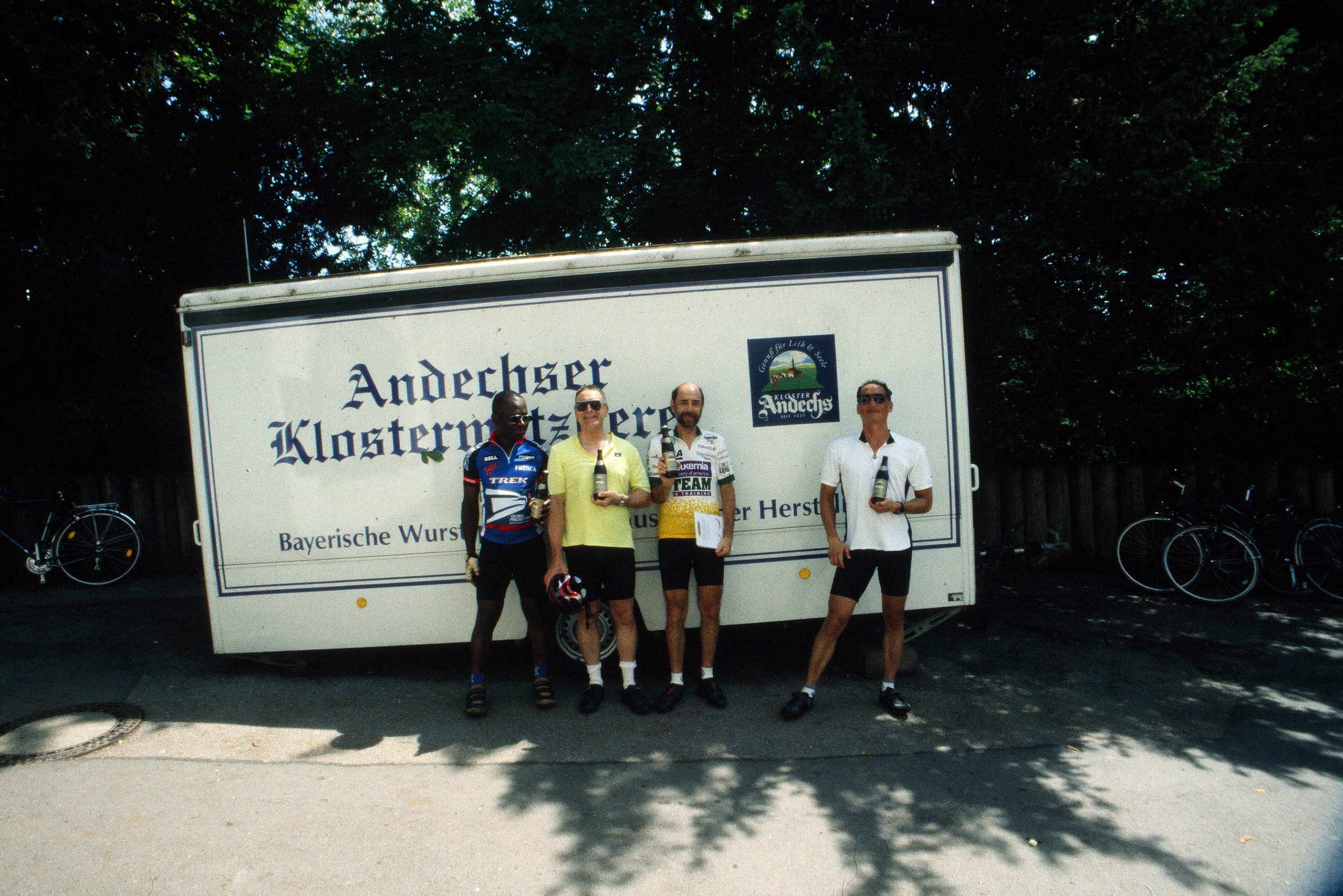  Andechs, Germany.  We had a late breakfast, see above, (beer, pretzels &amp; cheese) here. On the return to Munich, we really got lost getting into the city.    I bought some bottles of beer &amp; everyone helped me carry them in their bicycle panni