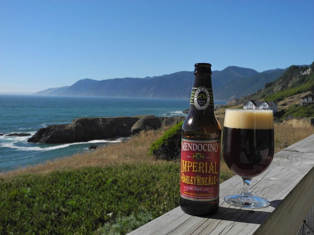  Lost Coast, CA.  The glass was in the cabin that we had rented.  “1983: Mendocino Brewing opened in Hopland, the first brewpub in the state and the second in America.” We had stopped by the brewery to pick up some bottles. 