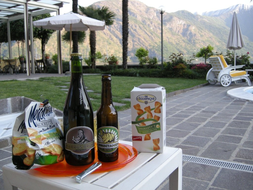  Hotel Azalea, Tremezzo, Italy - Lago di Como.  We had brought along beer from Saoû, France. 