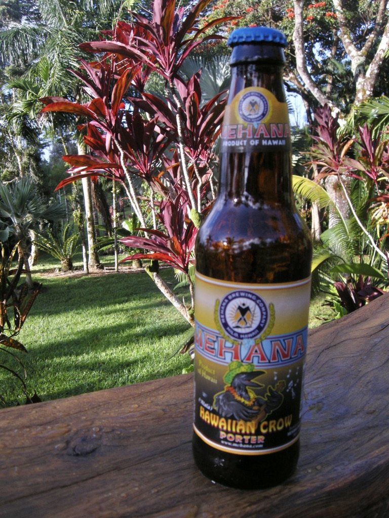  In a house near Pahoa Town in the Puna district on the Big Island of Hawai’i.  One of the best bottled beers ever!  Brewed in nearby Hilo, HI.  Drink local, think local.  We visited the brewery.  I got a hat with the crow logo. 