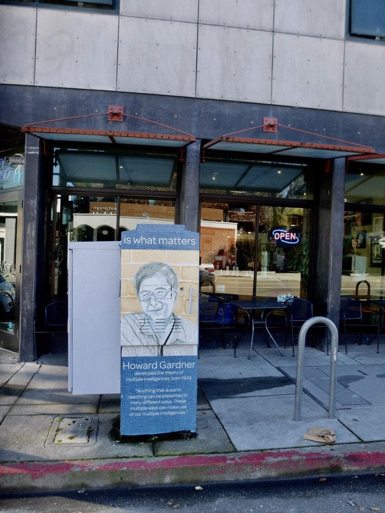  This must be in Berkeley, a decorated electrical box about a man who "developed the theory of multiple intelligences."  