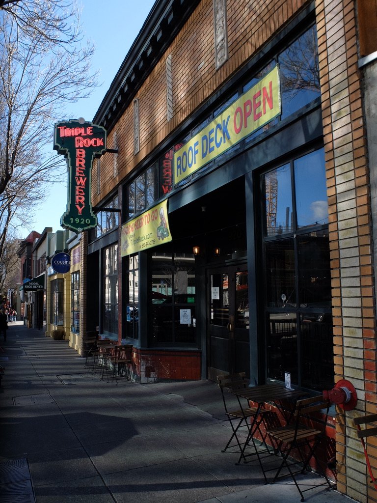  We must have walked by Triple Rock Brewery many times but I never poked my head inside.  The roof deck was open, but without getting up on a bench to look out, no view.  Even then, only a view of roof tops &amp; building mechanicals. 