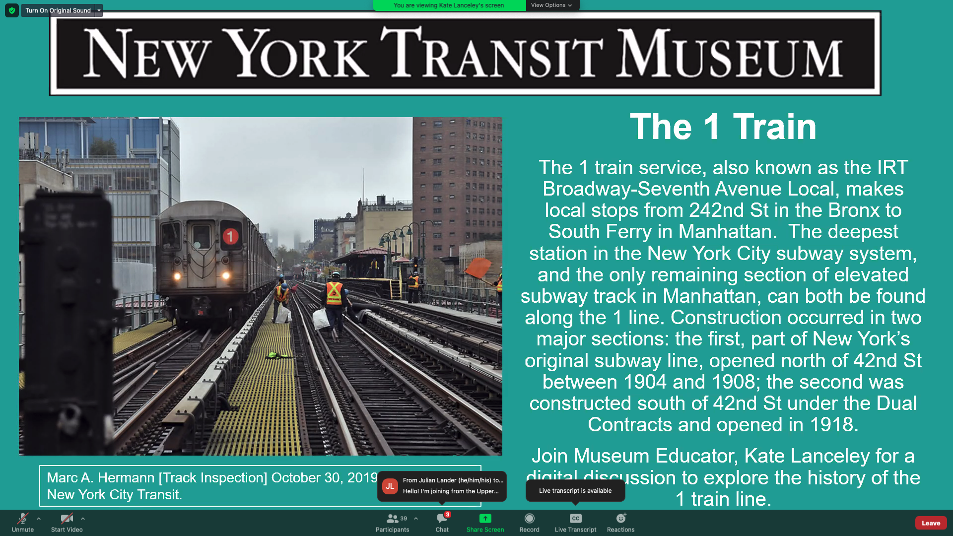  I love history &amp; have taken many virtual digital discussions presented by the NY Transit Museum. 