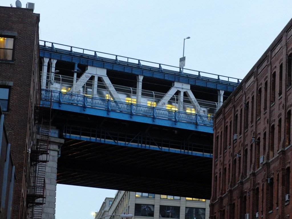  DUMBO, Manhattan NY.  The noise from B trains on the Manhattan Bridge must be intolerable in the adjacent buildings. 